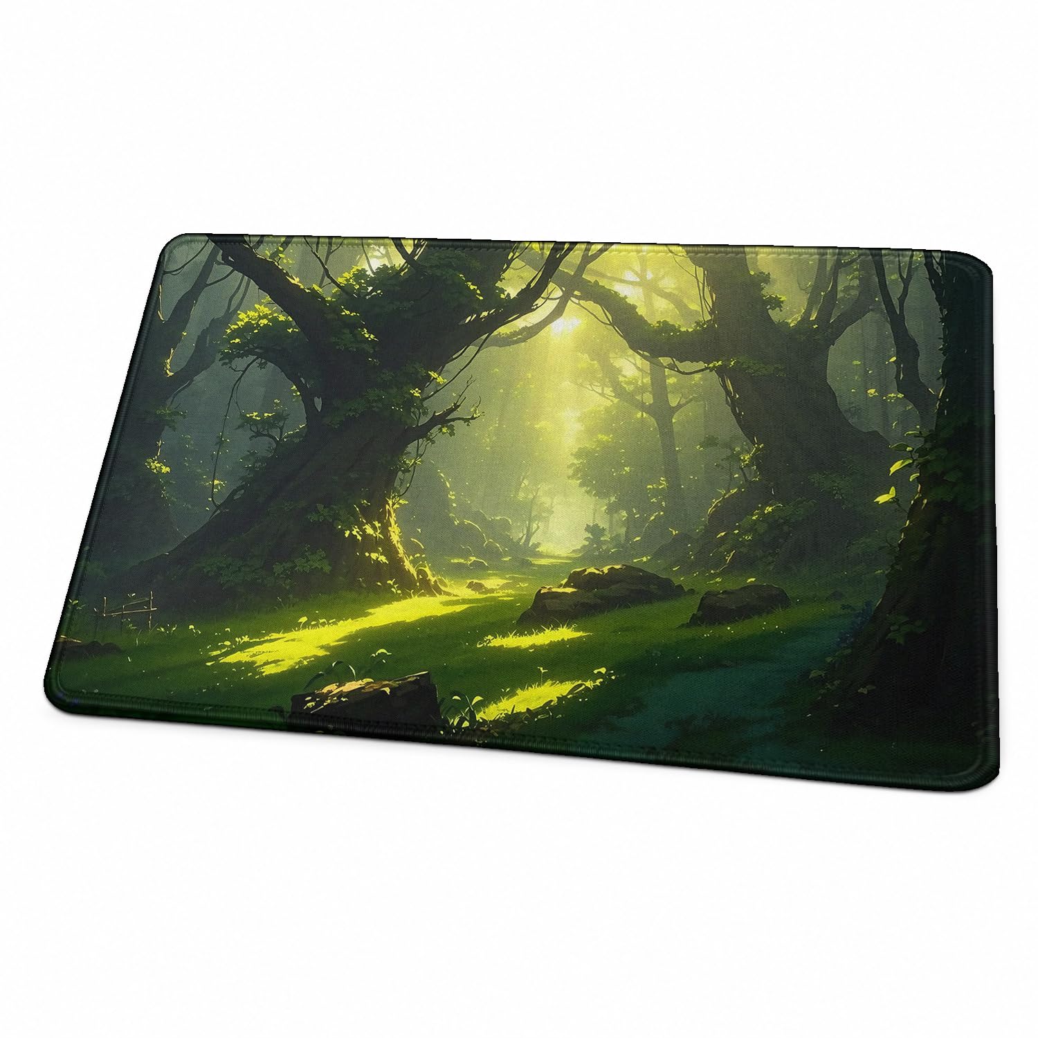 MTG Playmat, Fantasy Forest Landscape TCG Game Mat with Zones, 24 x 14 Inch HD Dense Fine Weave Surface, Non‑Slip Rubber Backing With Storage Bag for Card Games (Sunlit Woodland No Zones) — image 1
