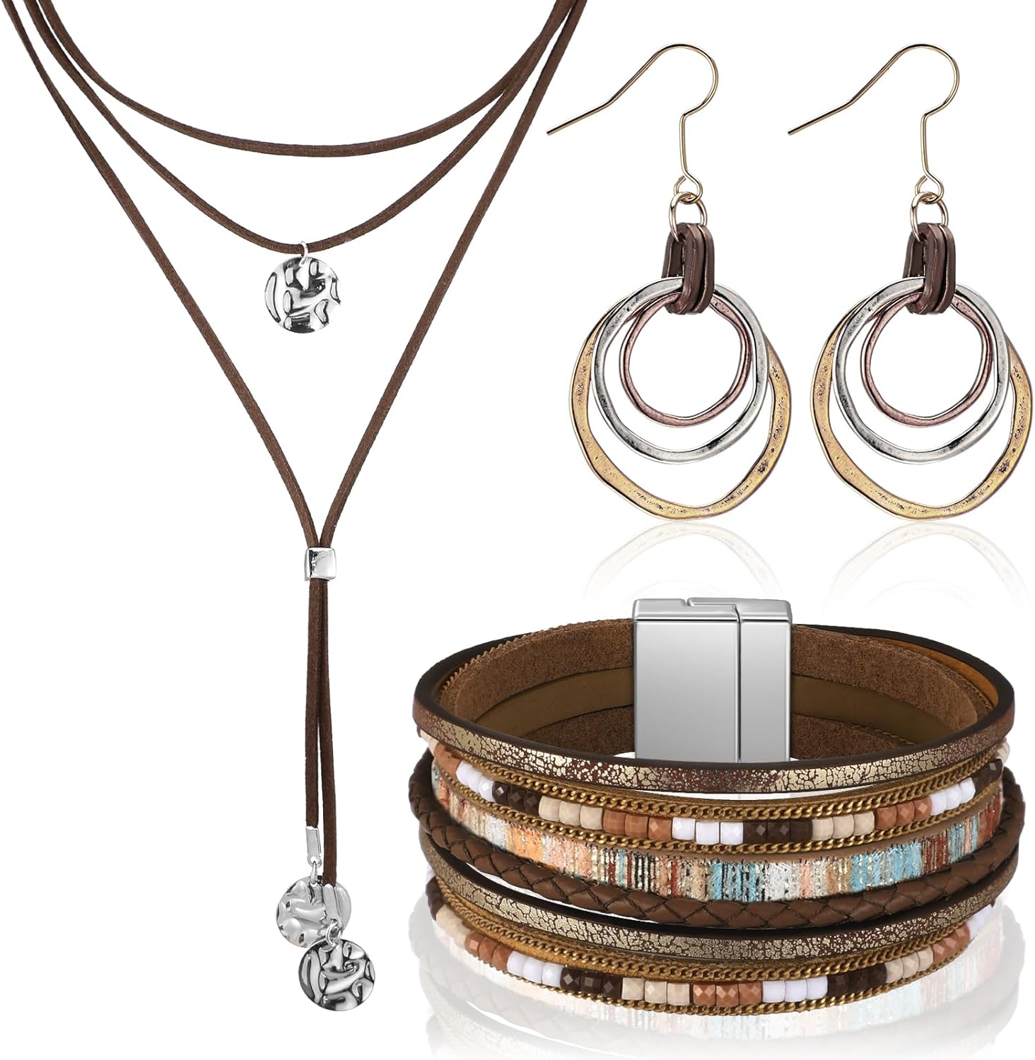 3 pieces Boho Western turquoise jewelry set for women