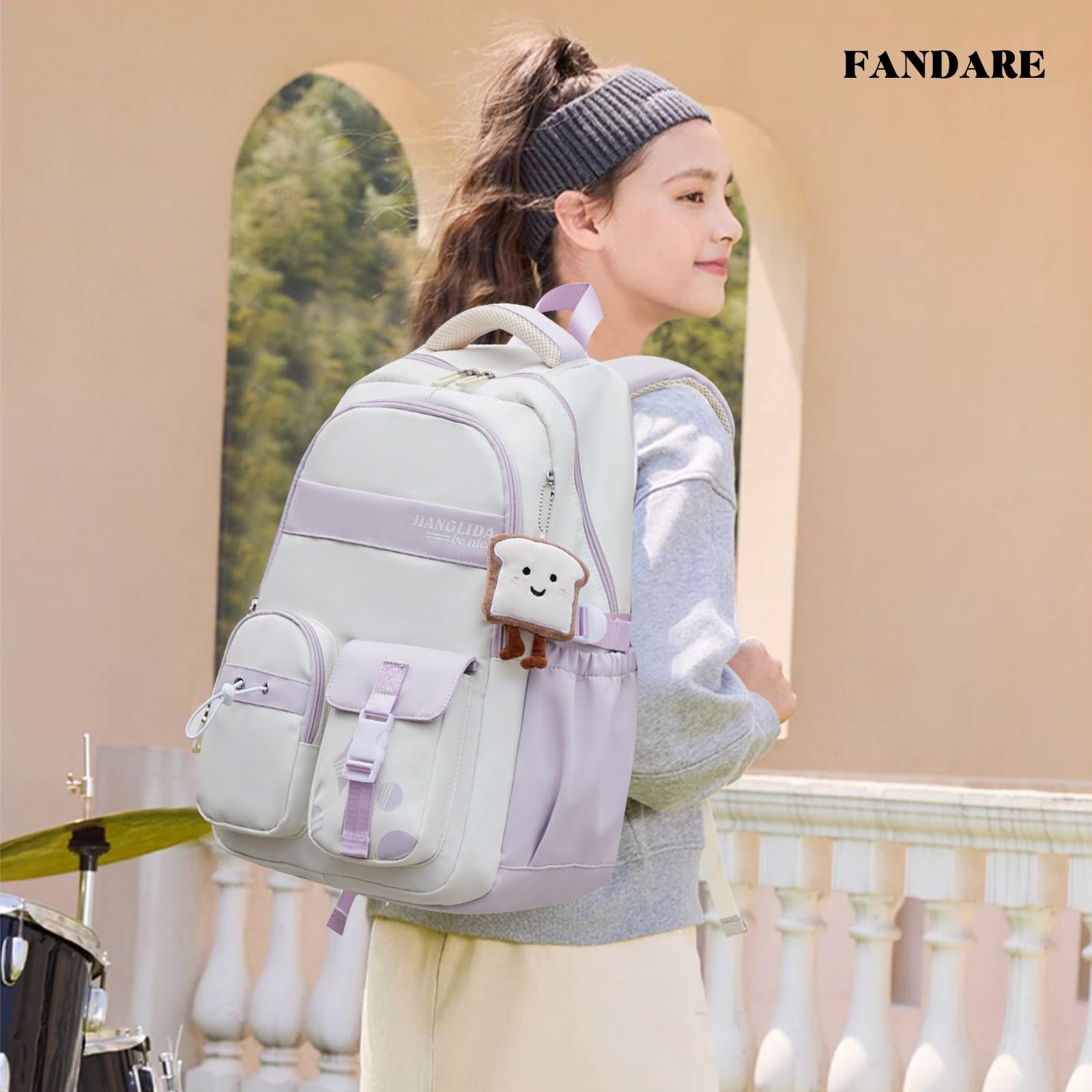 FANDARE Schulrucksack für Teenager & Uni - Wasserdicht, Laptop-Tagesrucksack für Damen & Herren - Leichter Rucksack in Hell Lila