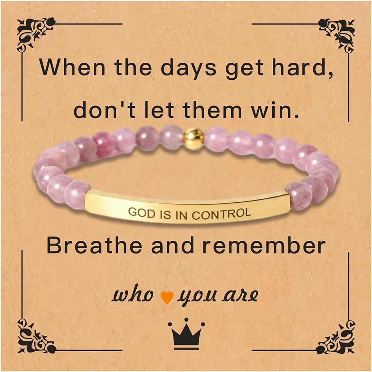 Inspirational Healing Crystal Bracelet for Women Men, Dont Let the Hard Days Win God Is In Control Let Them Bracelet Beaded Adjustable Motivational Gift for Relief & Positivity