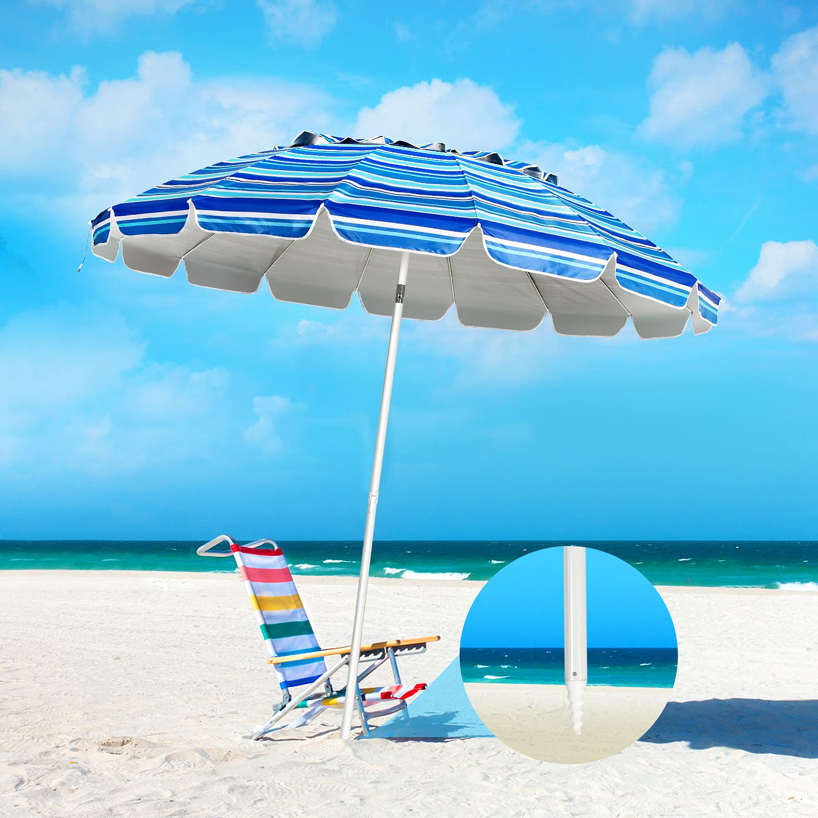 Giantex 243 cm Ombrellone da Spiaggia con Palo Centrale, Protezione Solare e Pioggia, Ombrellone Portatile con Borsa di Trasporto, Adatto a Piscina, Giardino e Terrazzo