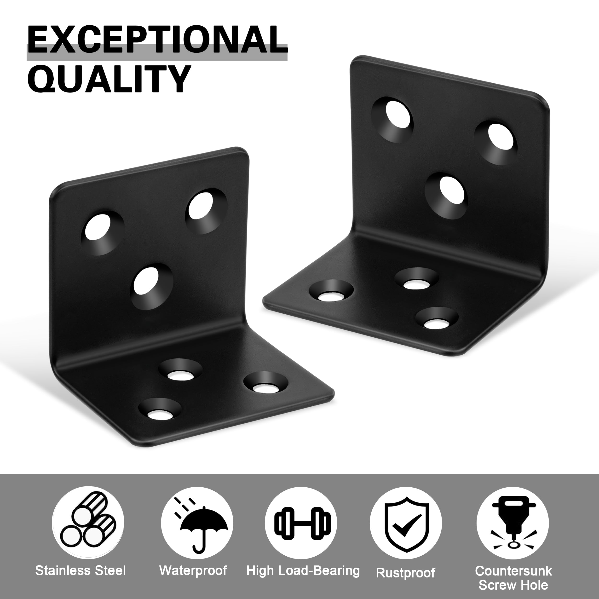 Corner Bracket 90 Degree Corner Brace Right Angle Brackets Support Stainless Steel Fixing L Repair Connector with Screws for Furniture Desk Table Shelf 40*40*40mm 10pcs Black - Image 3