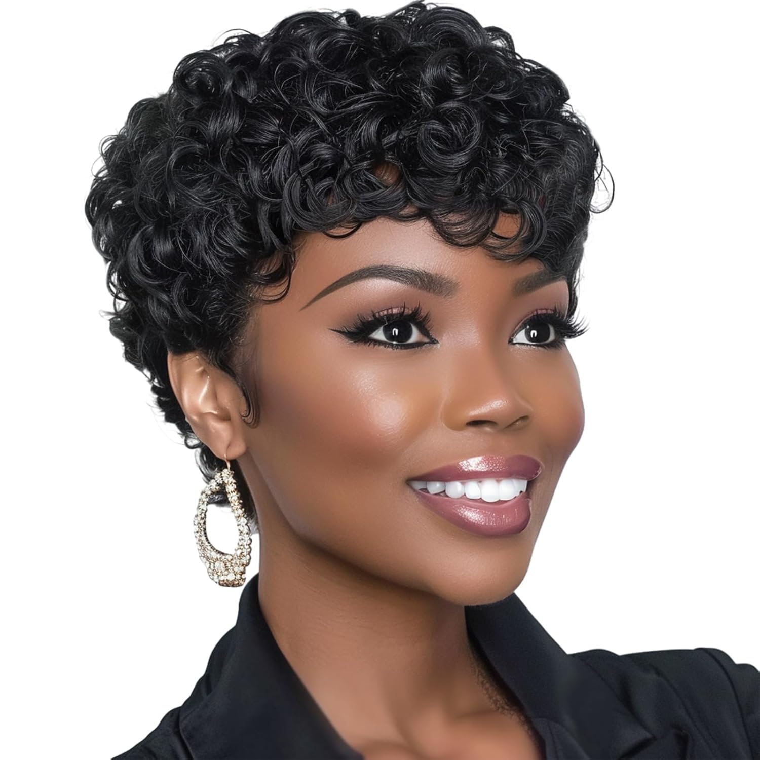 BOBCOO Short Pixie Wigs For Black Women Natural Black