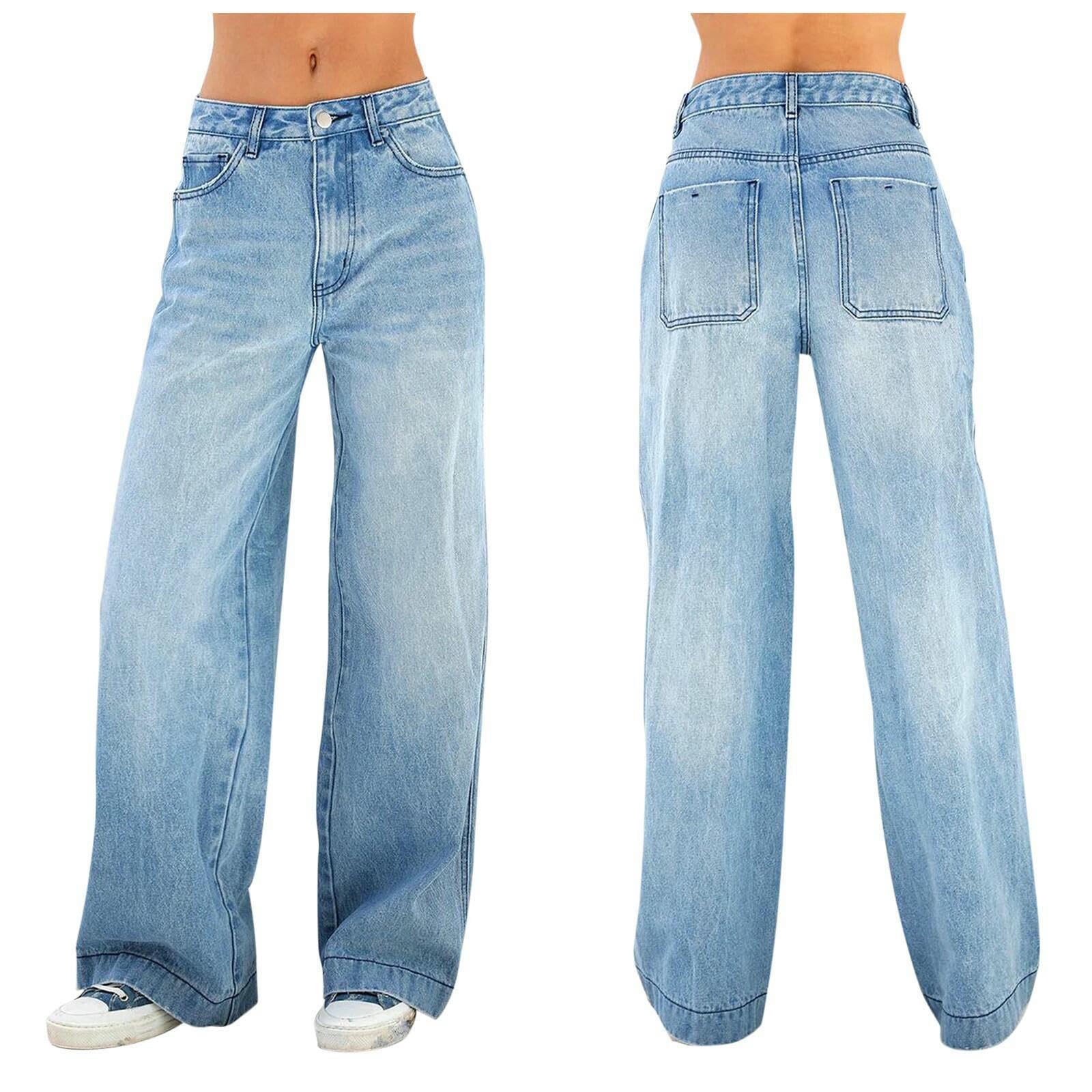 Jeans da Donna Pantaloni in Denim alla Moda retrò Sciolto per Donne E Versatile-Blu Scuro-XL