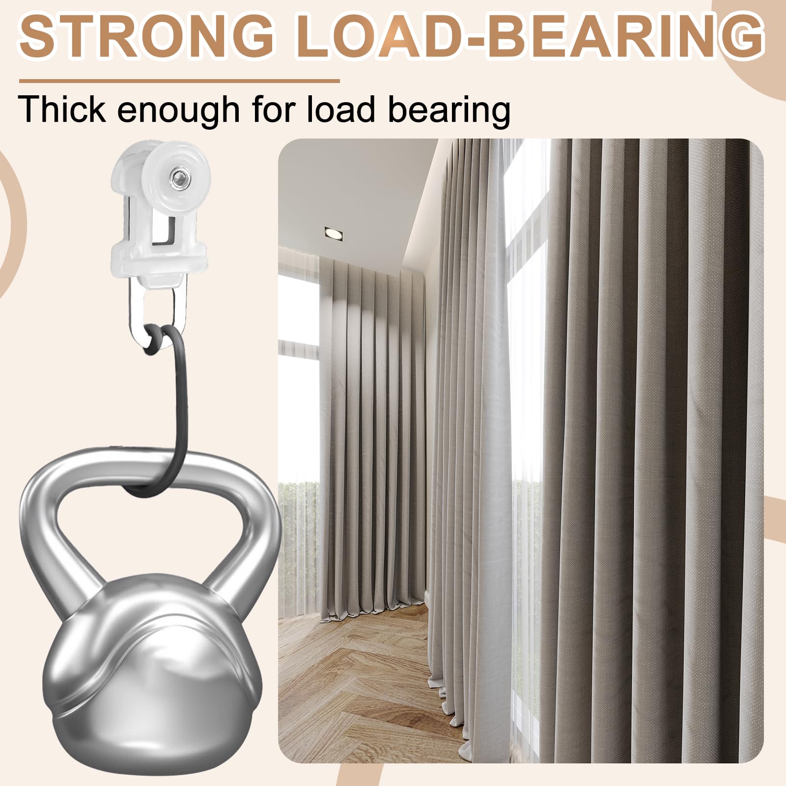 Sliding Curtain Hooks, Window Hooks, Curtain Track Roller Pulley Wheel, Stainless Steel Household Rail Metal Two Wheels - Image 3