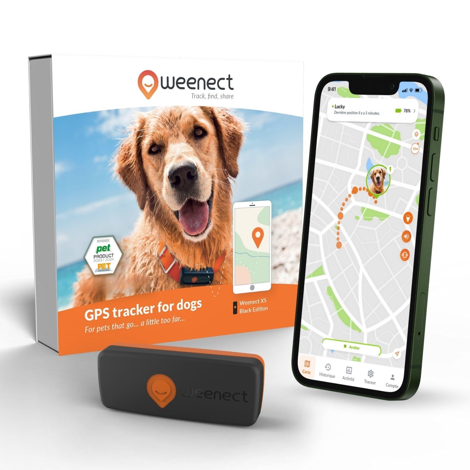 Weenect Dog XS - New GPS Tracker for Dogs | Real-time Mini GPS Tracker for Dogs | Waterproof | Smallest Model on The Market | Subscription Required