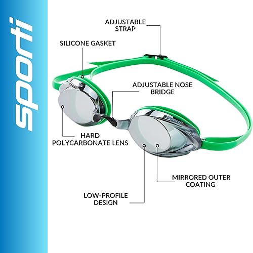Miniatura 2 de Sporti Gafas de espejo unisex para adultos antivaho S2S3 - Lentes antivaho y elegantes gafas para nadar con construcción duradera