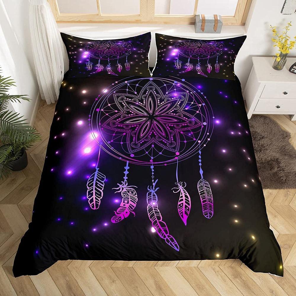 Juego de Funda Nordica de Microfibra 260x240cm con 2 Fundas de Almohada 50x75cm Juveniles Funda Edredón Colchas Estampada Ropa Cama Suave Transpirable (Atrapasueños Morado)