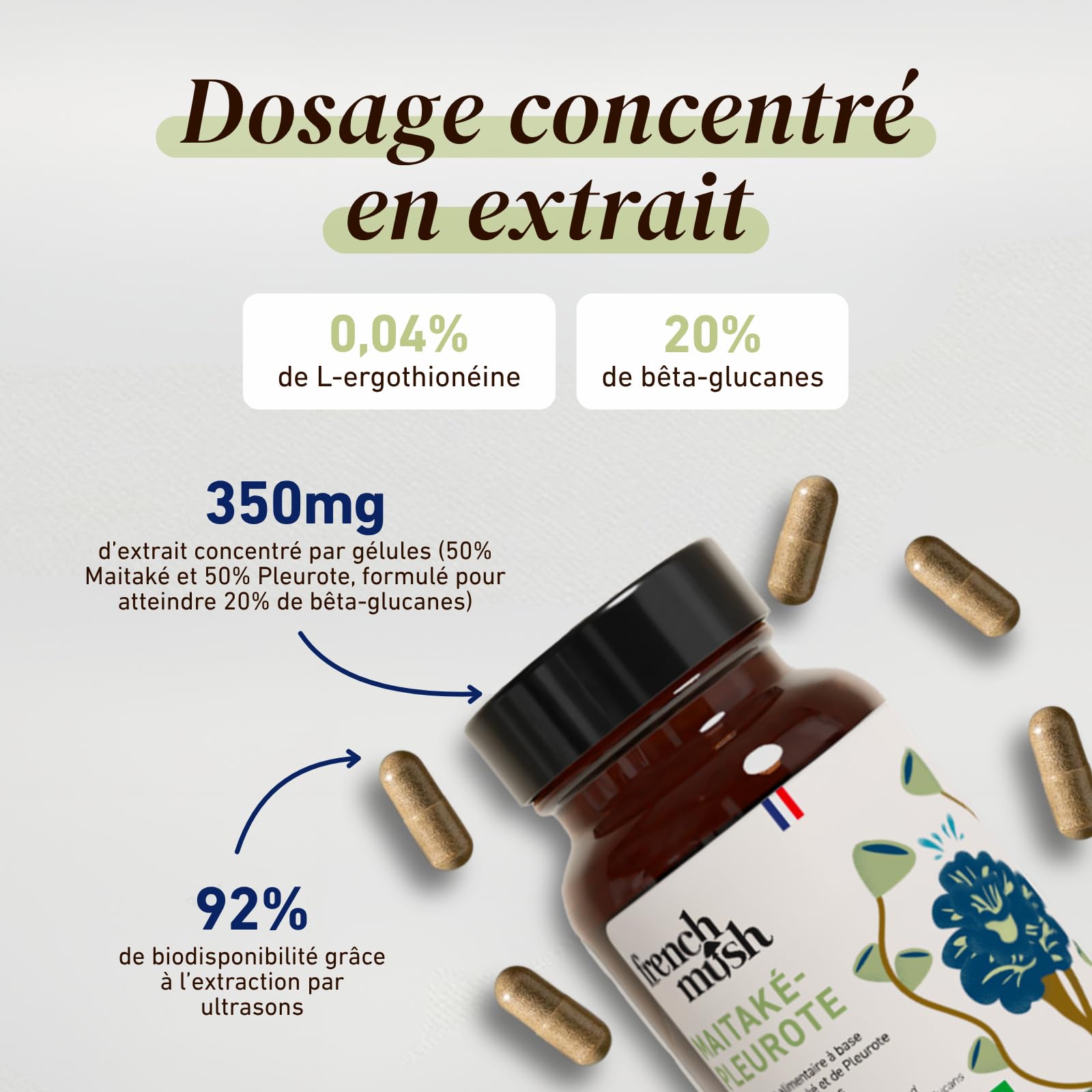 French Mush - Duo Maïtaké Pleurote Bio - 56 Gélules Vegan - Satiété, Digestion & Métabolisme - Extraits Concentrés (20% Bêta-Glucanes) - 2 Gélules/Jour - 100% Bio & Fabriqué en France