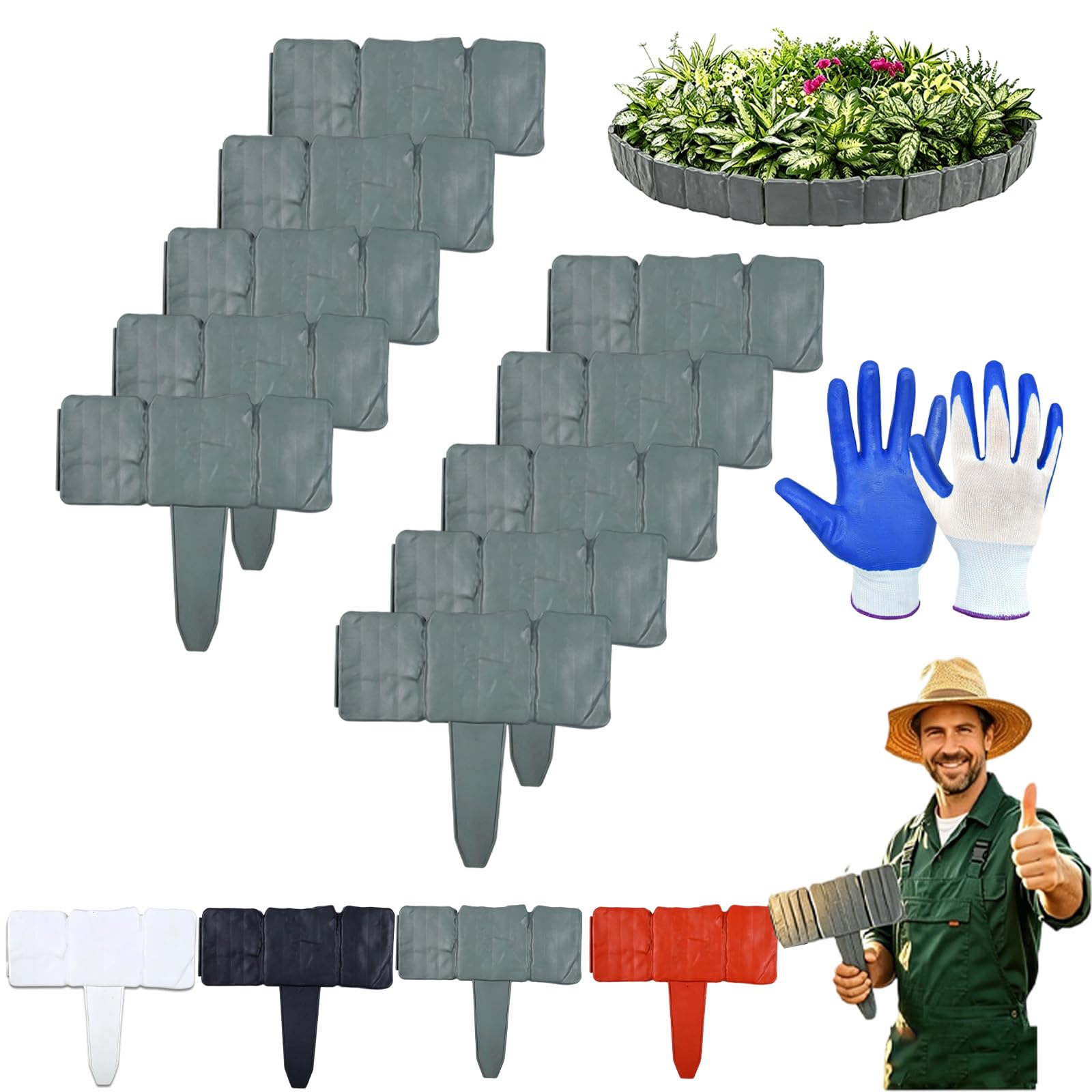 Imitation Stone Garden Fence, Cobblestone Garden Edging Border Weather-Resistant Plastic, Stone Effect Lawn Edging for Flower Beds, Lawn, Patio & Pavement, Easy Install Border, No Digging (Grey,10PC)