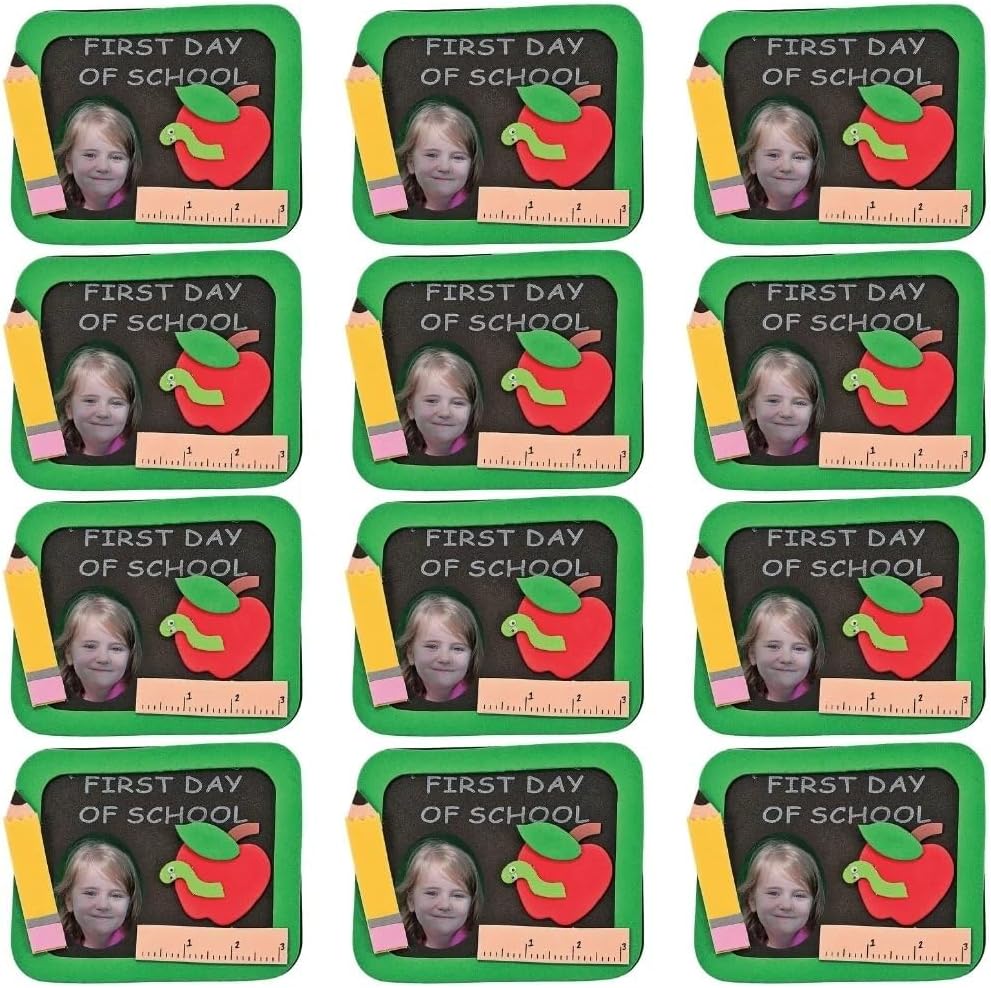 Fun Express 1st Day of School Picture Frame Craft Kits - Males 12 DIY Magnet Frames - Back to School Teacher Classroom Supplies