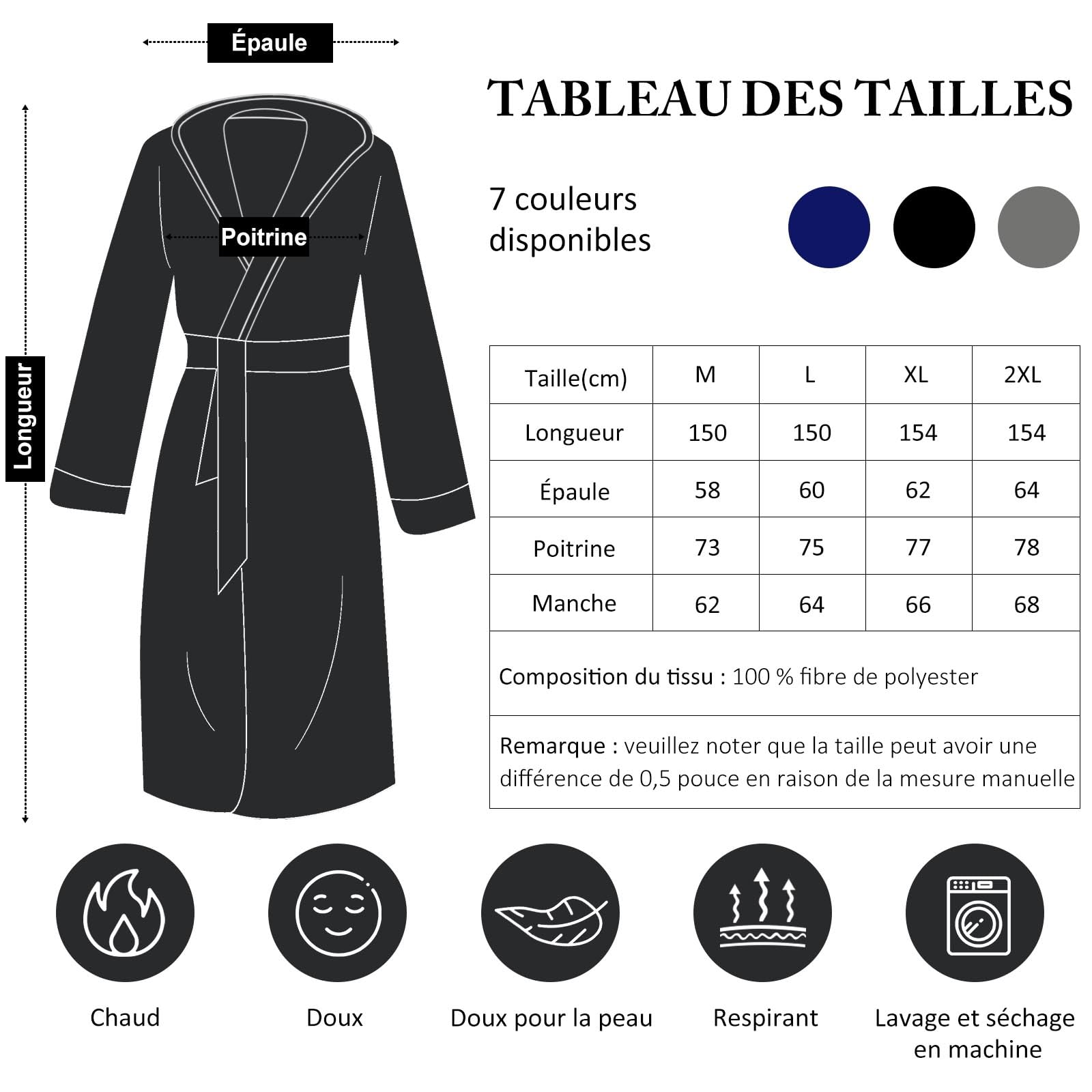 PUTUO Peignoir Robe de Chambre pour Homme: Peignoir Long en Polaire pour l’Hiver - Robe de Chambre Chaude en Pilou-Pilou Doux Idée Cadeau de Noël Anniversaire