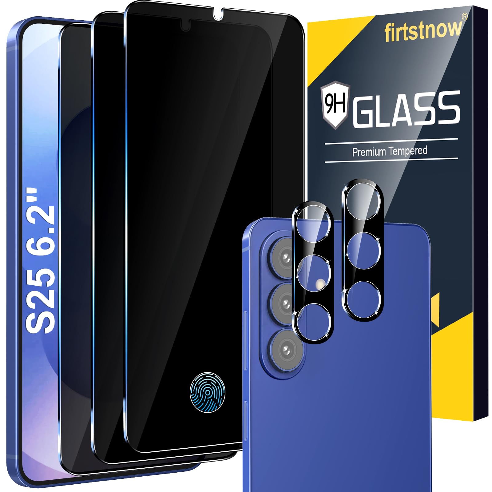 Photo 1 of firtstnow 3 Pack Privacy Screen Protector for Samsung Galaxy S25 Tempered Glass + 2 Pack Camera Lens Protector, True 25°Anti Spy, 9H+ Hardness, Fingerprint Unlock, Case Friendly Bubble-Free 6.2 Inch