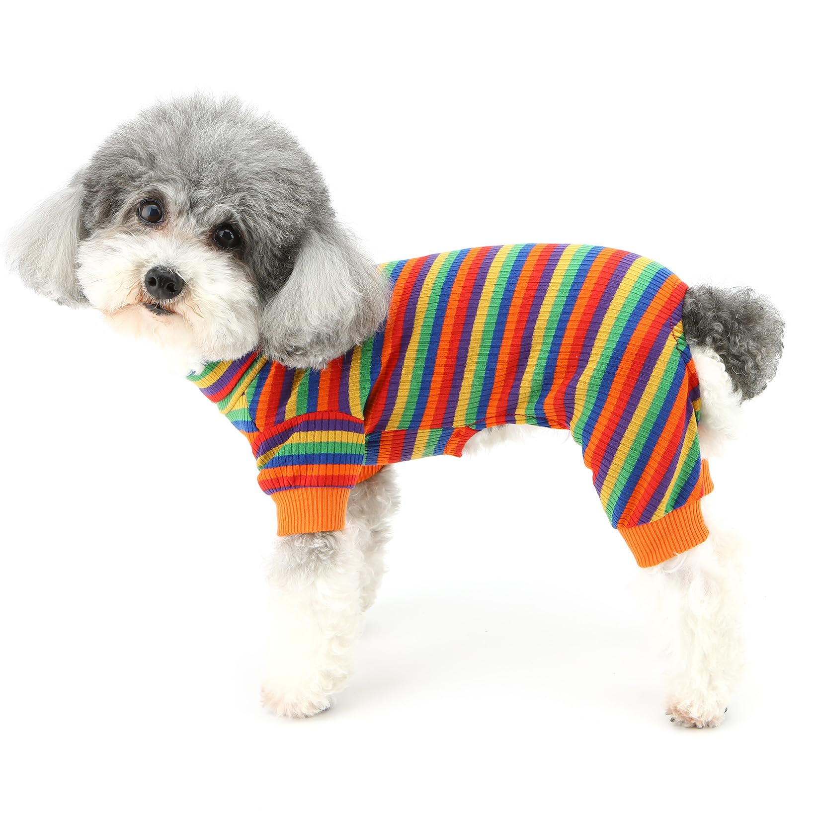 Zunea Striped Dog Pyjamas for Small Dogs Summer Puppy Clothes Pajamas Turtleneck Full Cover Pjs Overalls Jumpsuit Colorful Pet Cat Dog Sleeping Clothing Chihuahua Yorkie Doggy Apparel Red M