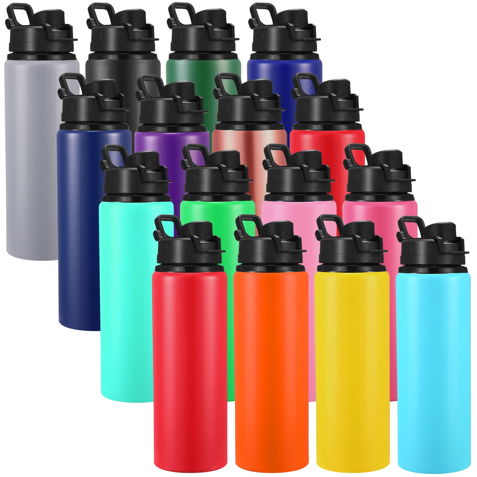 Sunnyray 16 Pcs Aluminum Water Bottle Bulk Reusable Sports Bottle with Snap Lids Multipack Vacuum Water Flask for Travel Camping, Picnics, Gym, Hiking