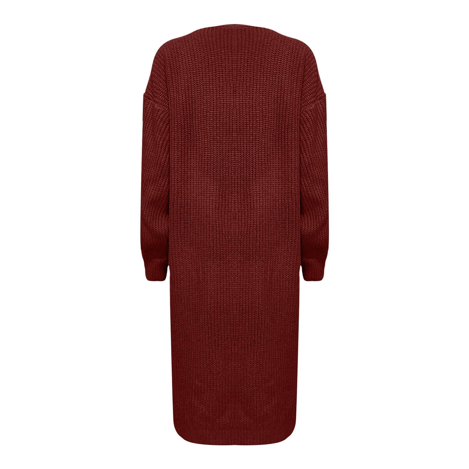Generisch Strickjacke Damen Lang Grobstrickjacke Mit Taschen Wintermantel | Strickjacken Winter Leichte Winterjacke Damen Casual Cardigan Open Front Mantel Frauen Langarm Strickmantel Einfarbig