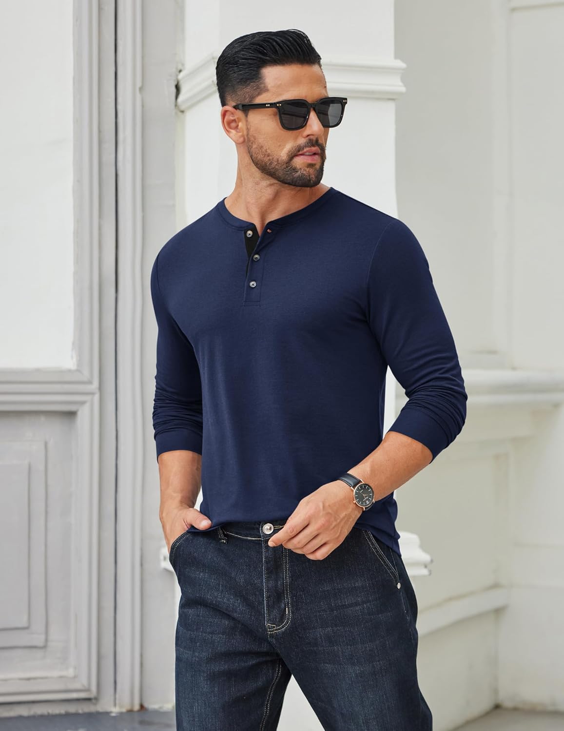 COOFANDY Men's Long Sleeve Henley Shirts Cotton T-Shirts Casual Pullover Shirt Soft Stretch Basic Tees Fall Tops - Image 3
