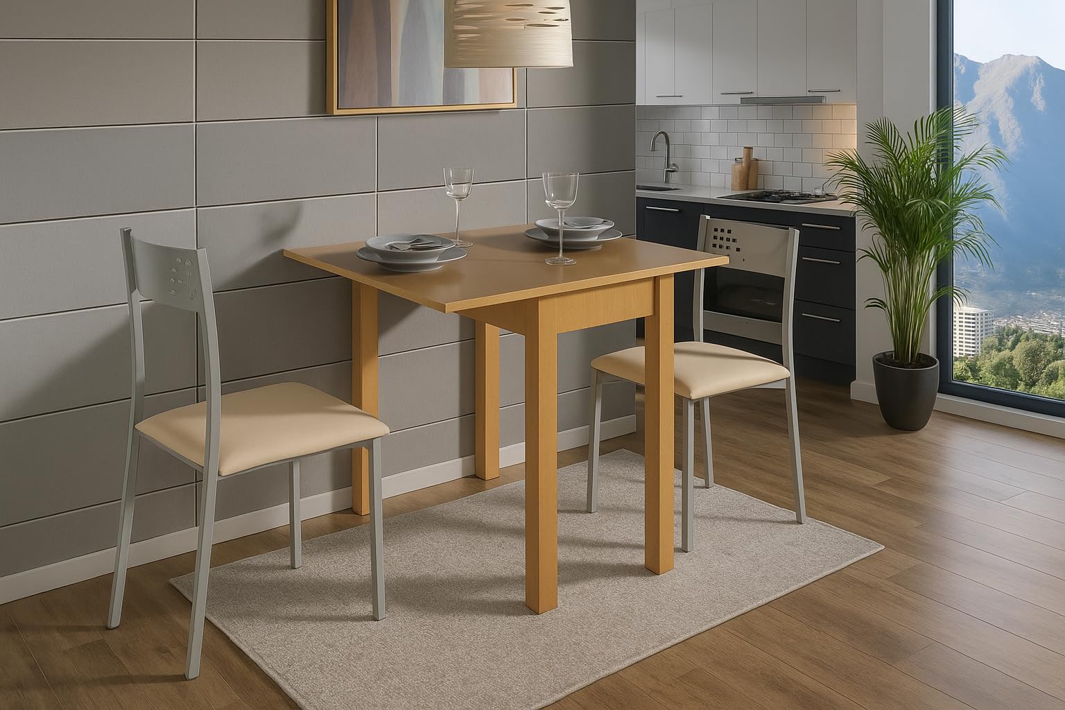 MOMMA HOME Mesa de Cocina - Modelo HENA - Color Roble/Roble - Material MDF/Madera - Medidas 80 x 40/80 x 76 cm