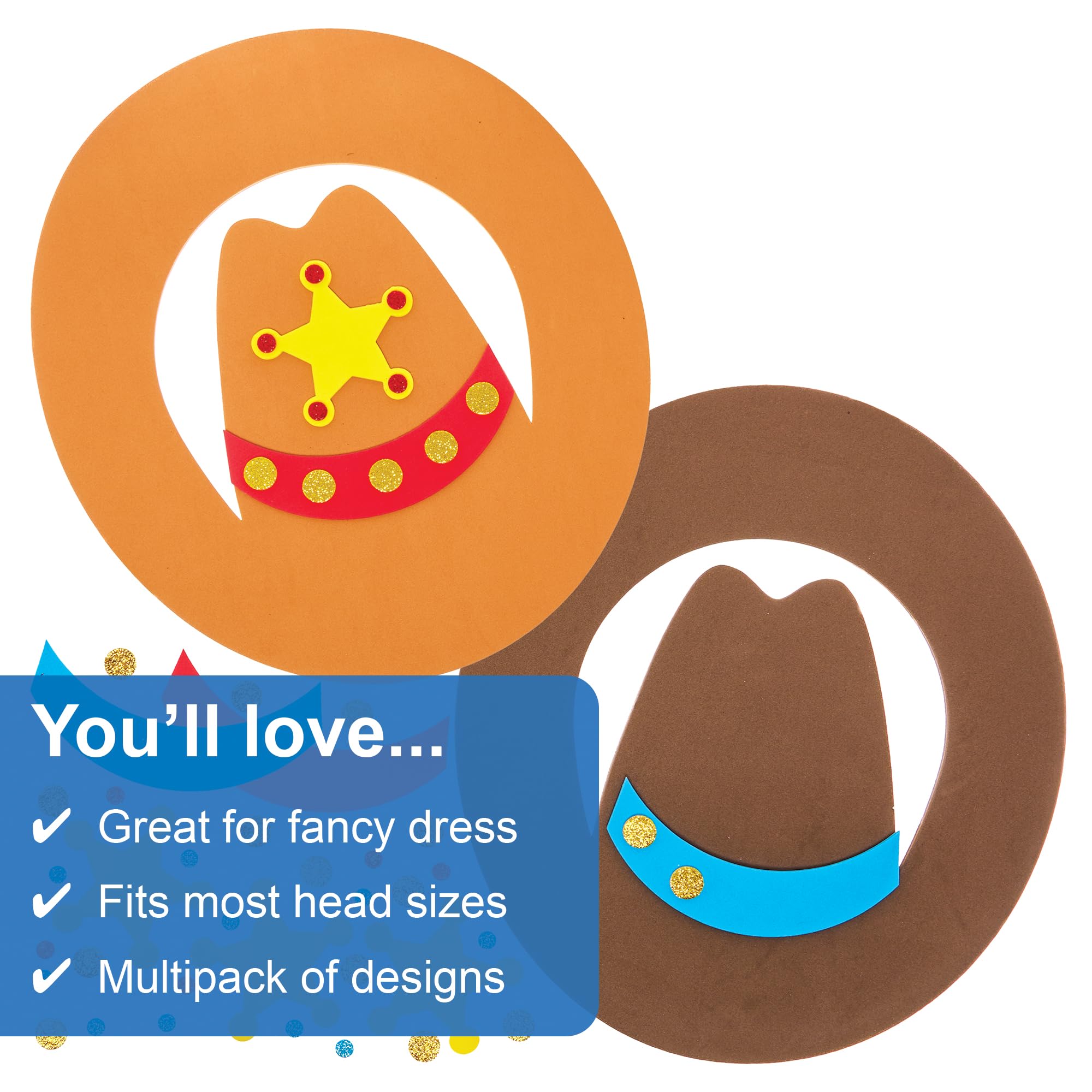 Baker Ross FN017 Cowboy Hat Kits - Pack of 4, Dress up and Pretend Play, Costumes for Kids, Multicolour, 32.5 cm - Image 3