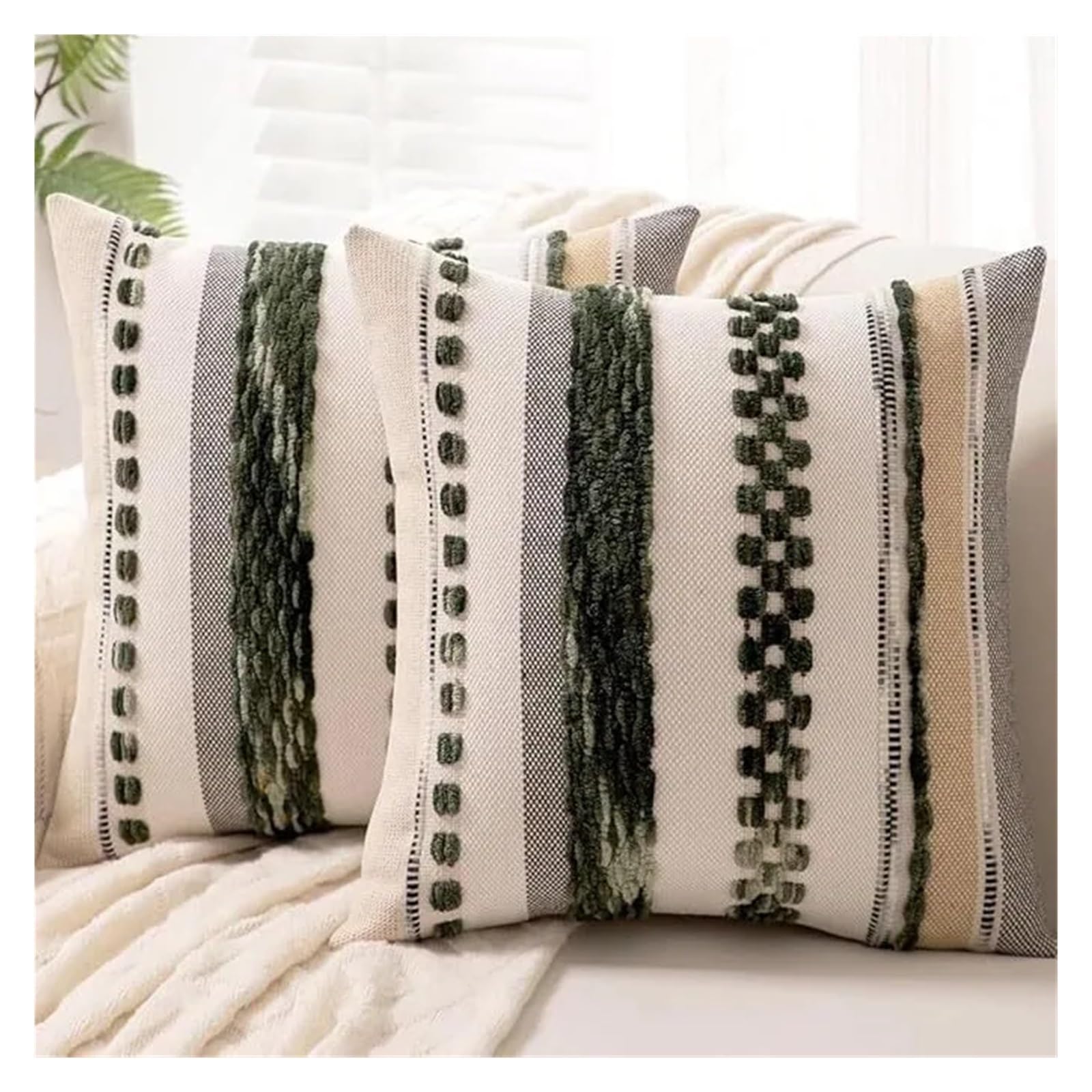 XPJYUA Chenille Pillow Covers Green Throw Pillow Cover 18x18 Decor Cushion Cases Multicolor Striped Chenille Accent Pillowcase(Type 5)