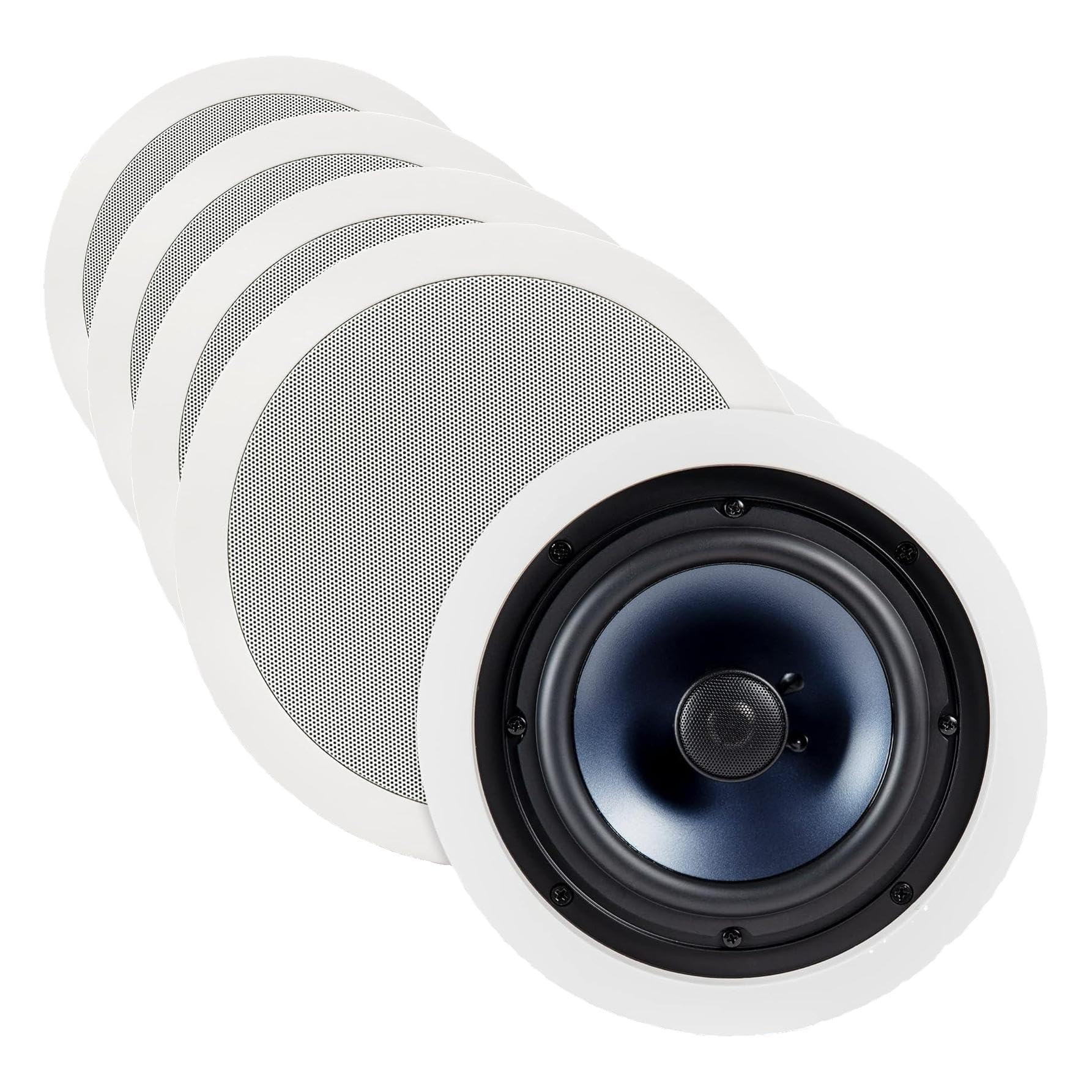 Polk Audio RC60i 2-Way Premium in-Ceiling 6.5" Round Speakers, Set of 2 Perfect for Damp and Humid Indoor/Outdoor Placement - Bath, Kitchen, Covered Porches (White, Paintable Grille) (Pack of 4)