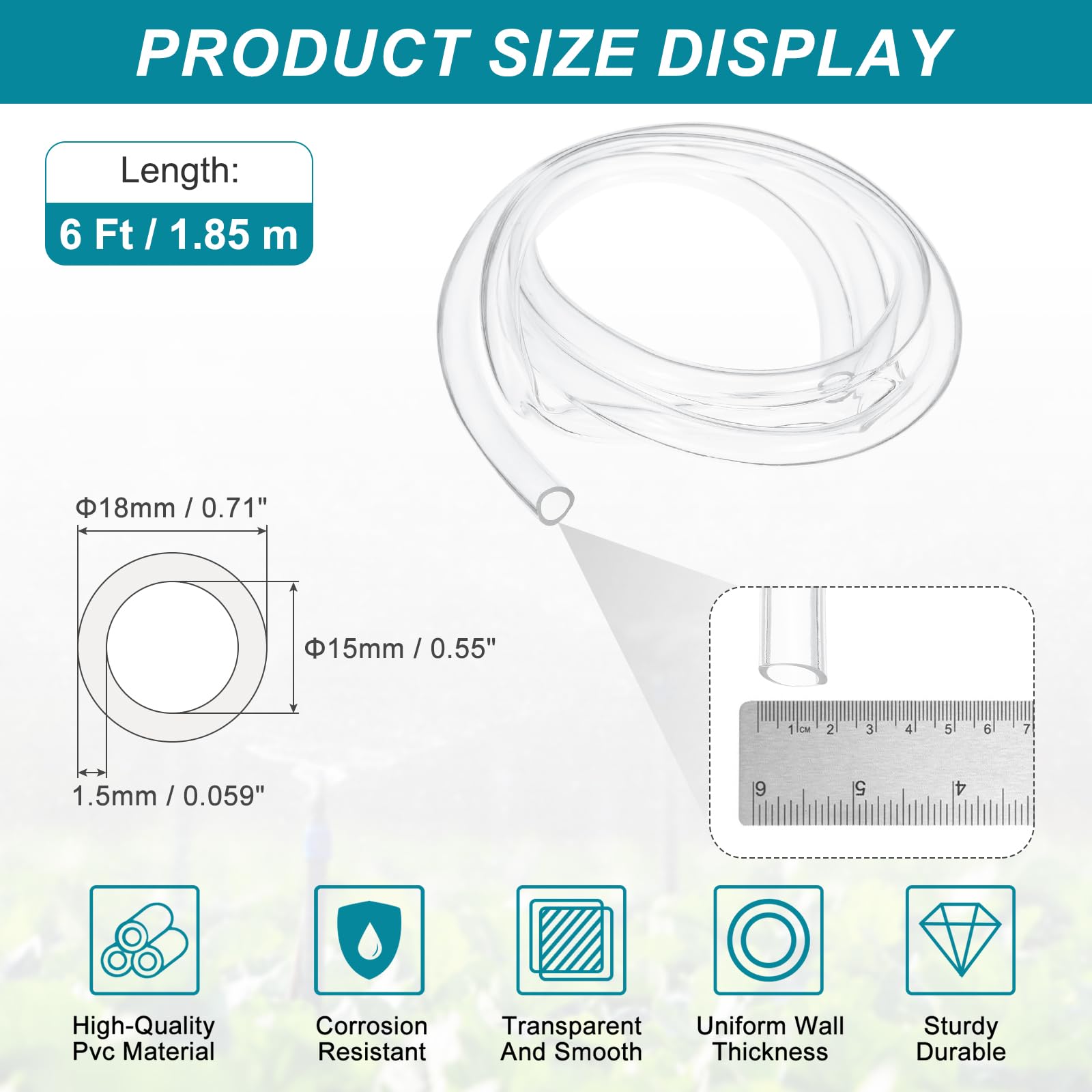 QUARKZMAN Przezroczysta rura PVC, średnica wewnętrzna 15 mm x 18,18 mm średnica zewnętrzna - 6 stóp Winylowa lekka rura PVC, przezroczysta elastyczna rura z tworzywa sztucznego do transferu powietrza