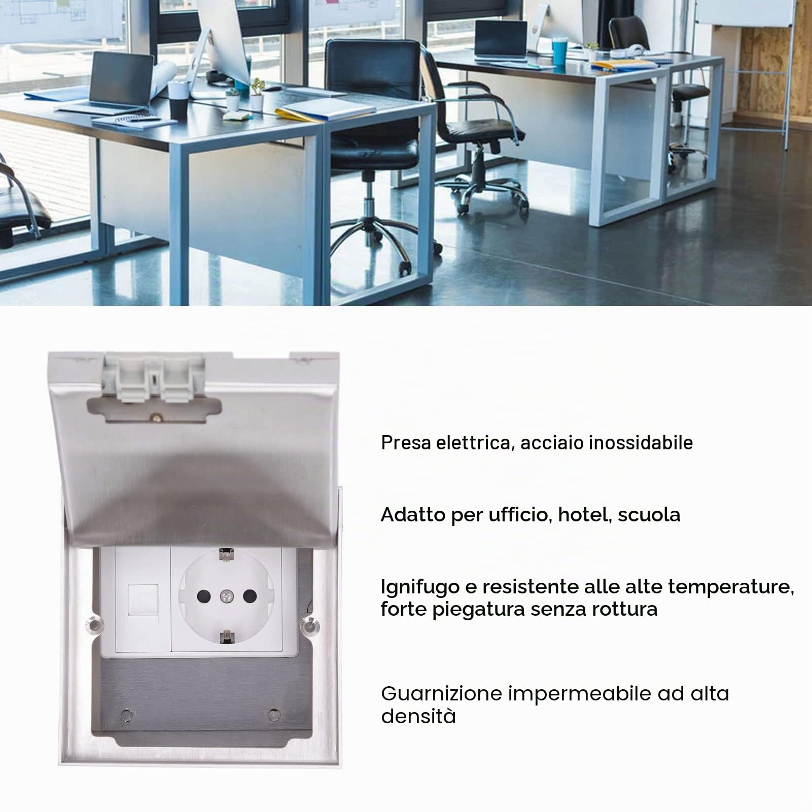Asixxsix Scatola di Copertura Presa a Pavimento, Scatola elettrica a Pavimento con Porta Cavo di Rete&Coperchio in Acciaio Inossidabile con Presa 16 Amp Scatola di derivazione Incasso
