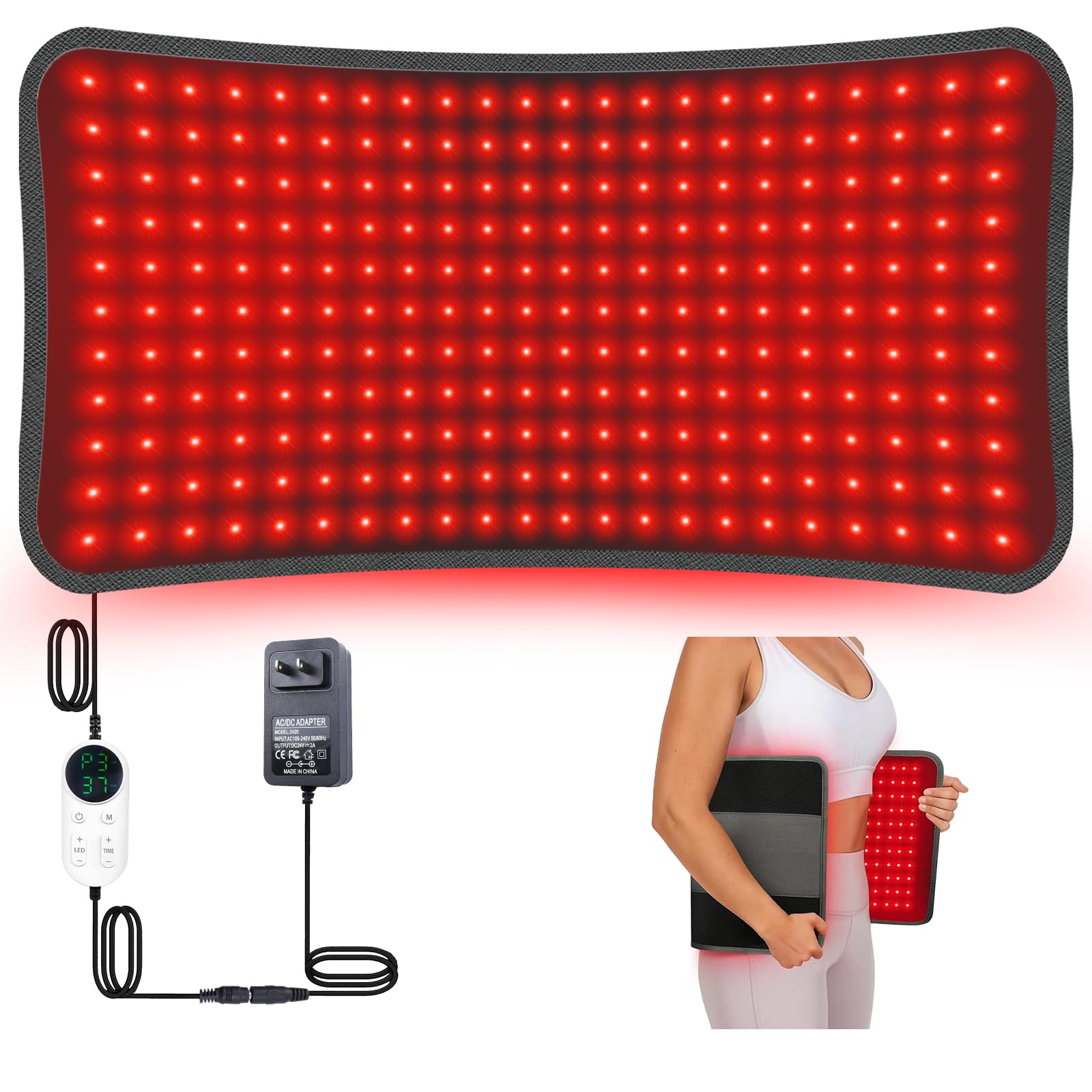 60 x 30cm Rotlichtgürtel, 660 nm und 850 nm Rot und Nahinfrarot Lampengürtel mit Timer Einstellung, 5 Lichtmodi, für Beine, Rücken, Taille, Schultern, Nacken