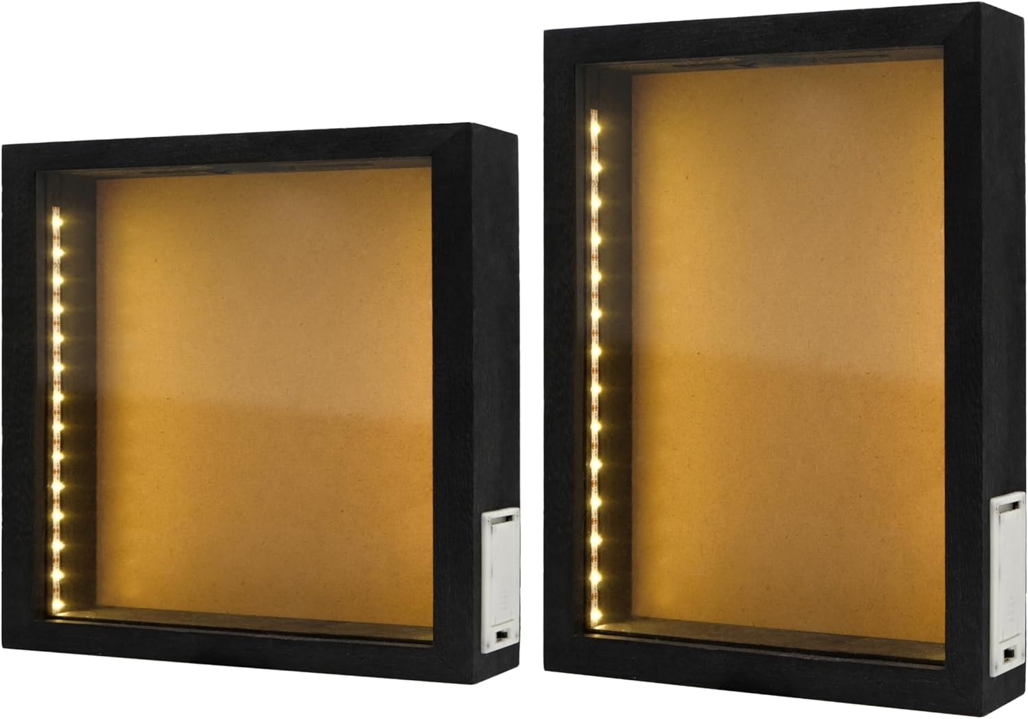 Rusic Black Wood Shadow Box with Light,Set of 2