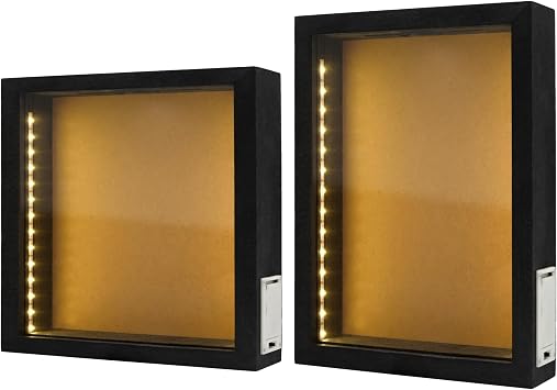 Rusic Black Wood Shadow Box with Light,Set of 2