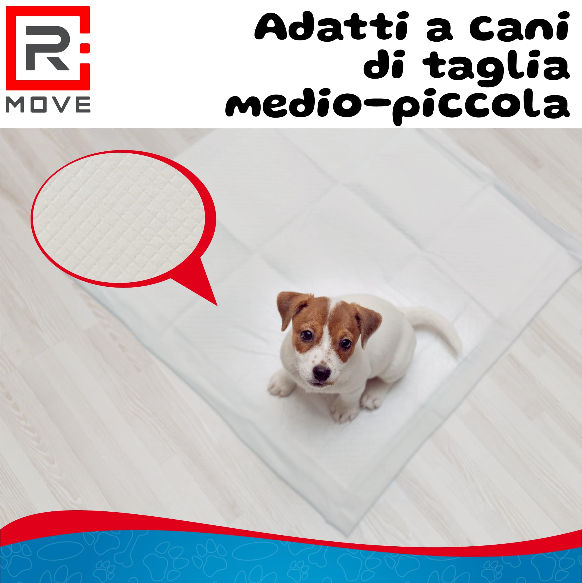 R MOVE 100 Traversine Cani 60x60 con Adesivi - Tappetini Igienici Assorbenti per Cani, Traverse Cane EXTRA Assorbenti, Telini Pipi, Tappetino Igienico con rivestimento antiodore Traversina Assorbente
