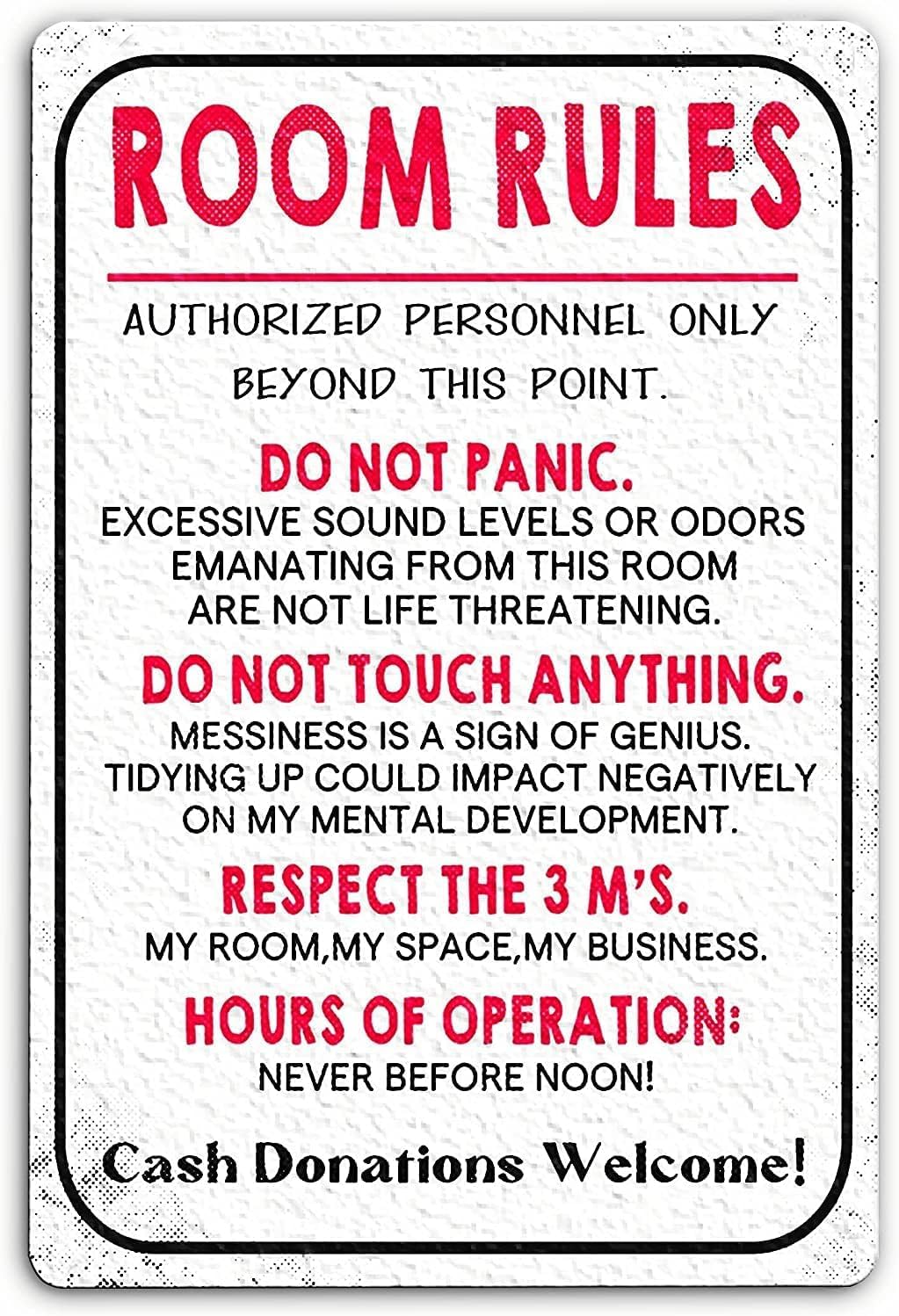 Room Rules Vintage Metal Tin Sign Posters Wall Art Aluminum Sign For Cafe Bar Garden Home Bathroom Decoration 16x12 inch