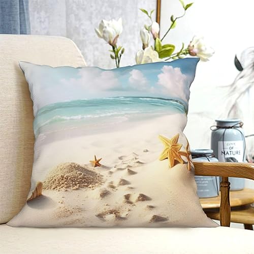 Miniatura 6 de Fundas de almohada con estampado de playa de 12 x 12 pulgadas, funda de cojín decorativa cuadrada suave para cama, sofá y dormitorio