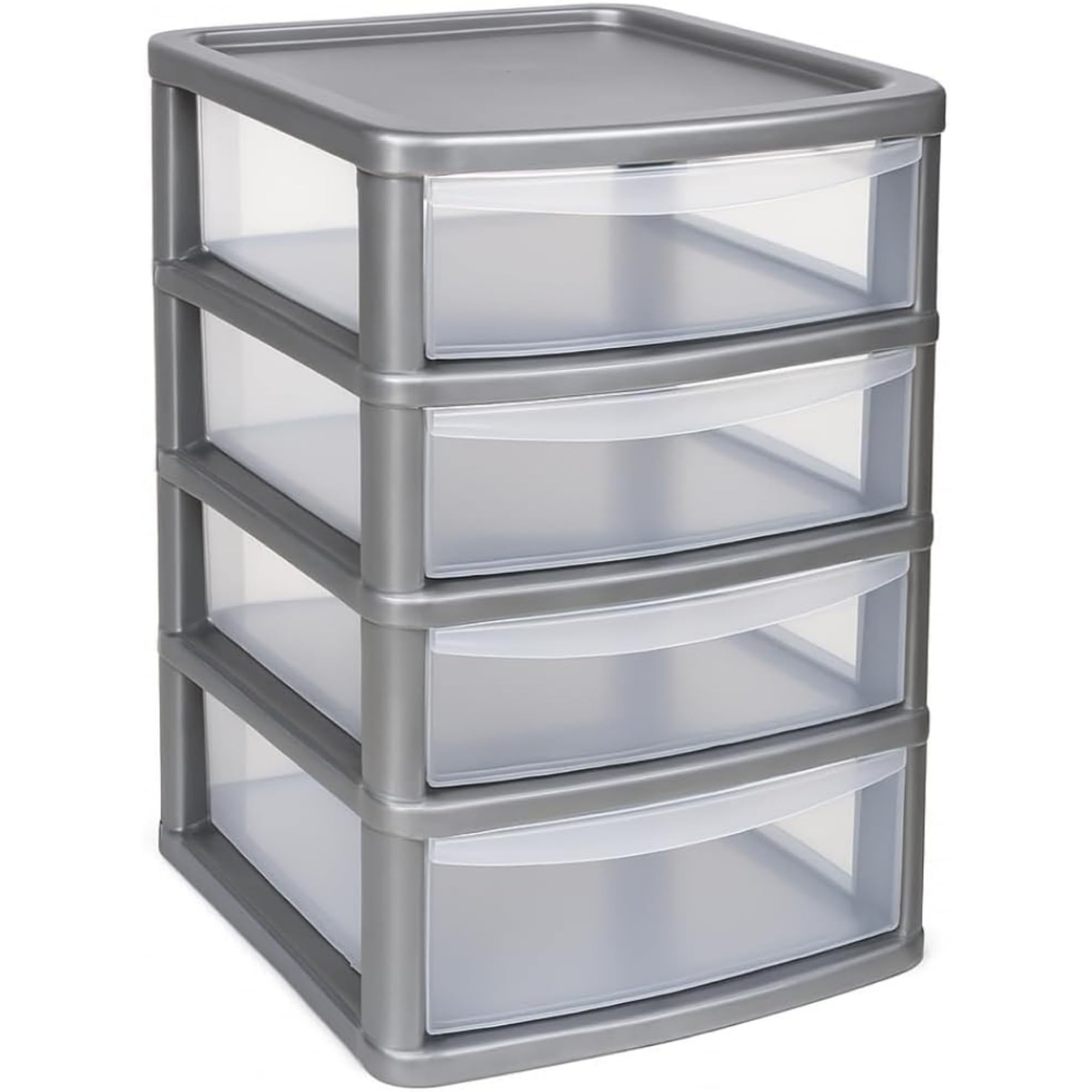 KYY'Z - A4 Plastic Slim Drawers Storage Unit for Home and Office Organisation Durable Lightweight Stackable Design Easy Access Storage for Papers Stationery Supplies (A4 Silver/Clear Slim 4 Drawers)