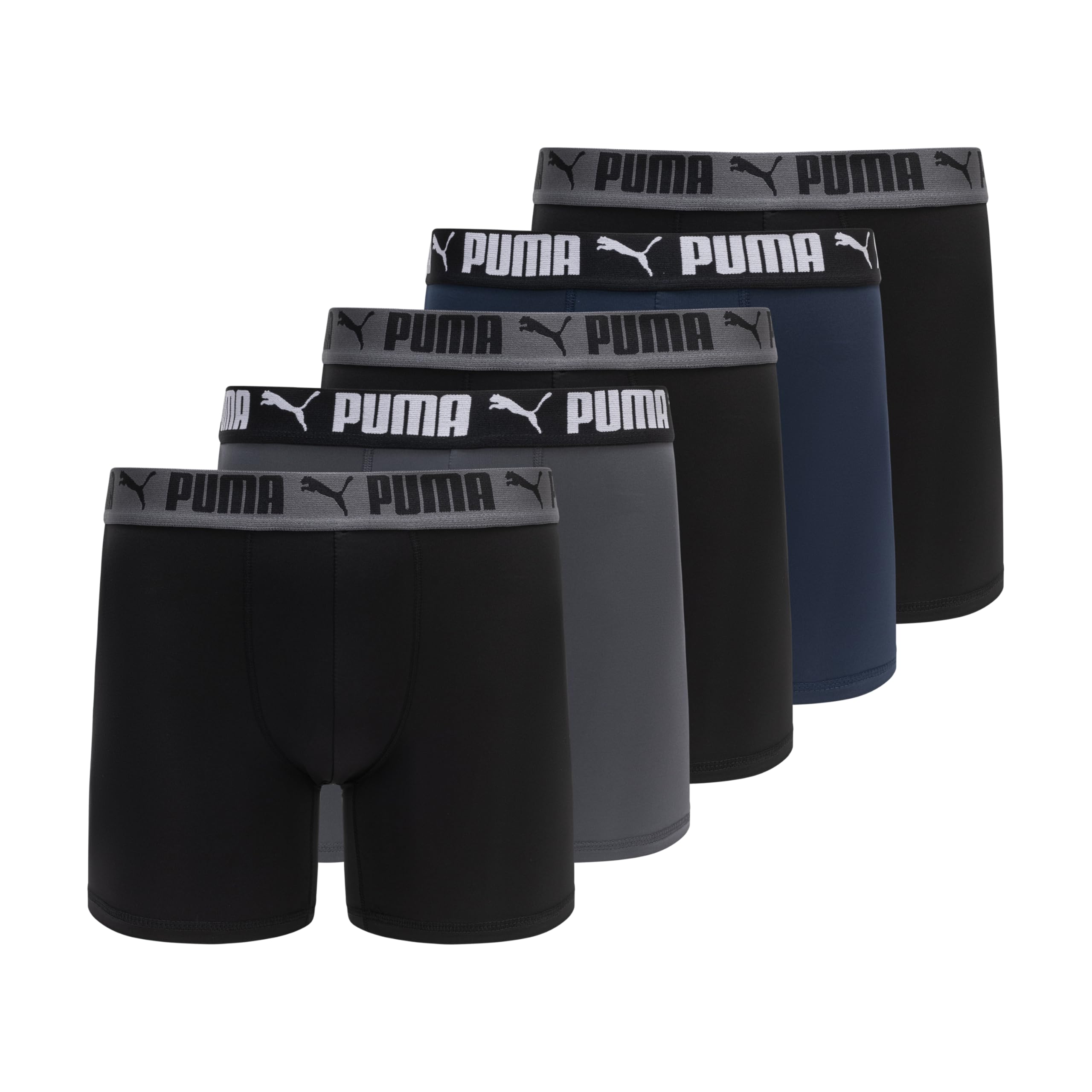 PUMA Herren-Boxershorts, 5er-Pack, Schwarz/Grau/Marineblau, Large