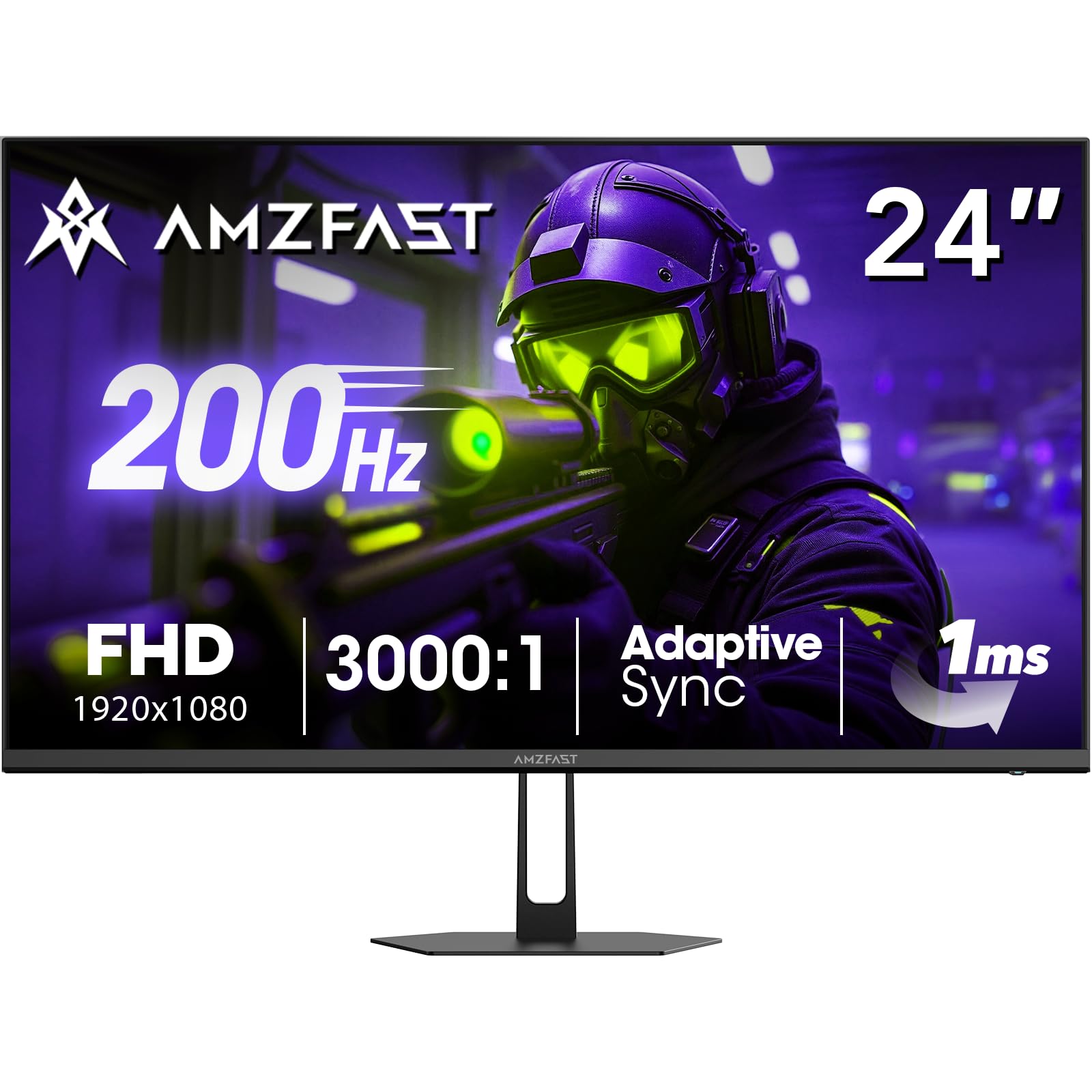 Photo 1 of ***USED***Amzfast 24 Inch Gaming Monitor 200Hz FHD 1080p Computer Monitor, 1ms Adaptive Sync, 3000:1, 129% sRGB, HDR Display, Eye Care, VESA 75x75, Metal Stand, HDMI 2.0 | DP 1.4, AMZG24X1