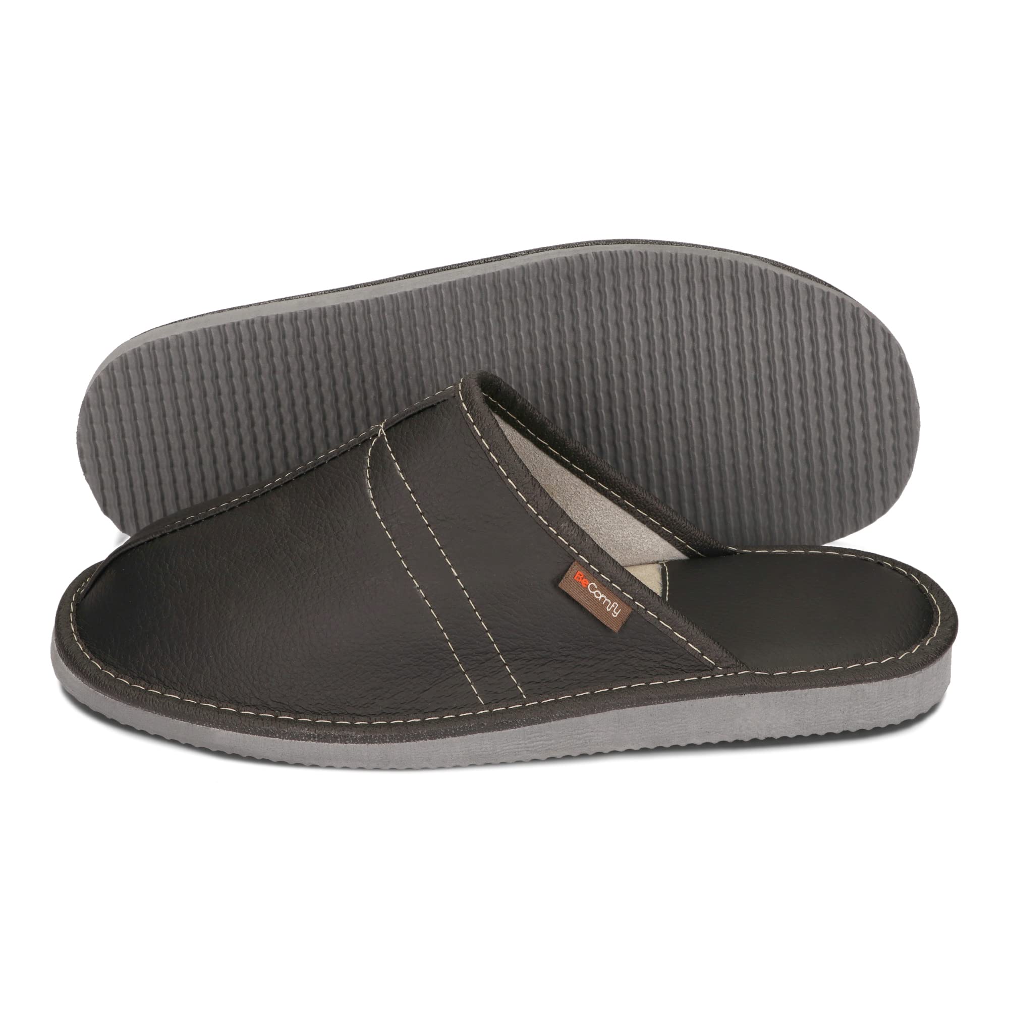 BeComfy Chaussures en Cuir Homme Pantoufles Semelle en Caoutchouc Noir Gris Marron Bleu 40 41 42 43 44 45 46 EU