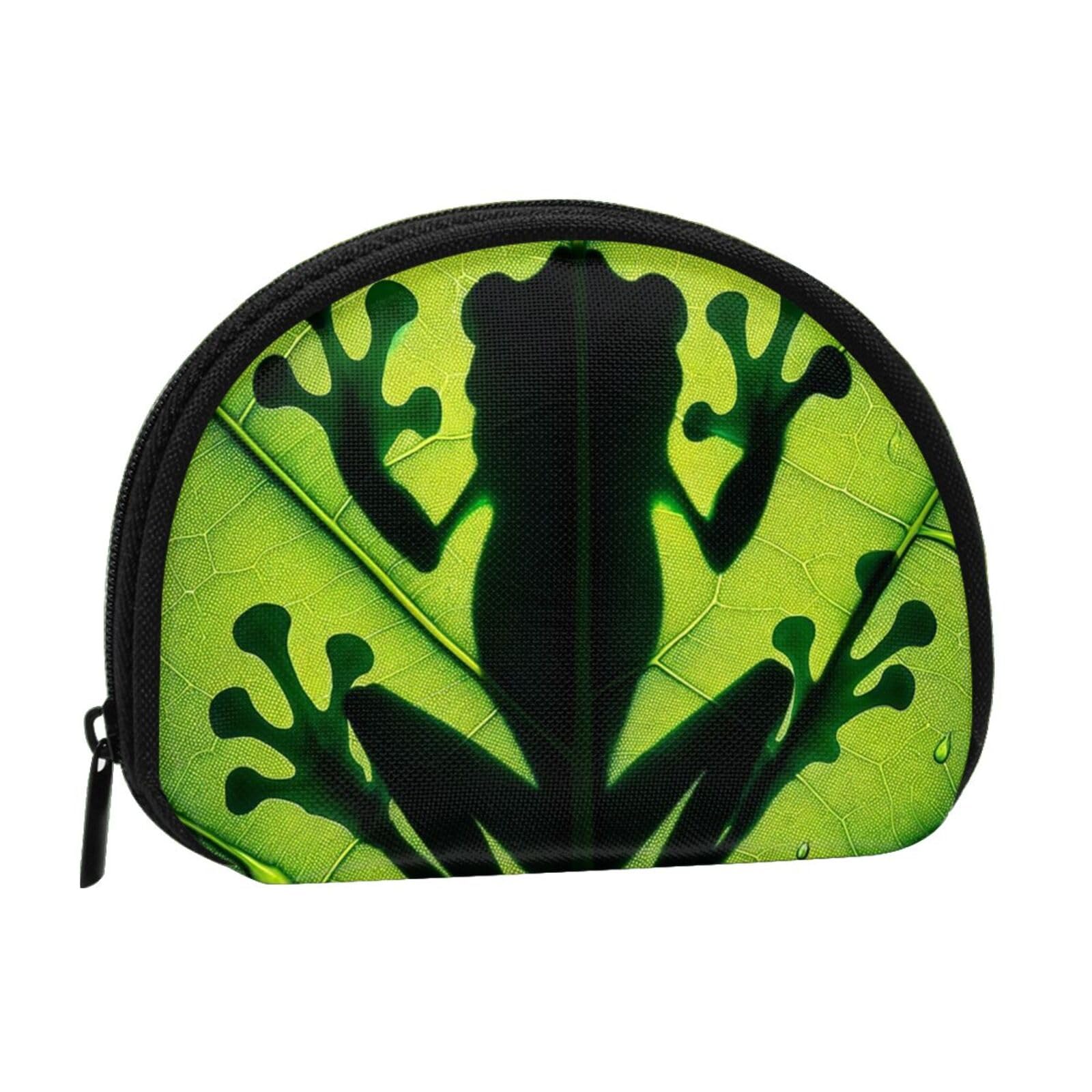 Portable Coin Purse Tropical-Frog-On-Leaf Mini Zippered Money Pouch Card Holder
