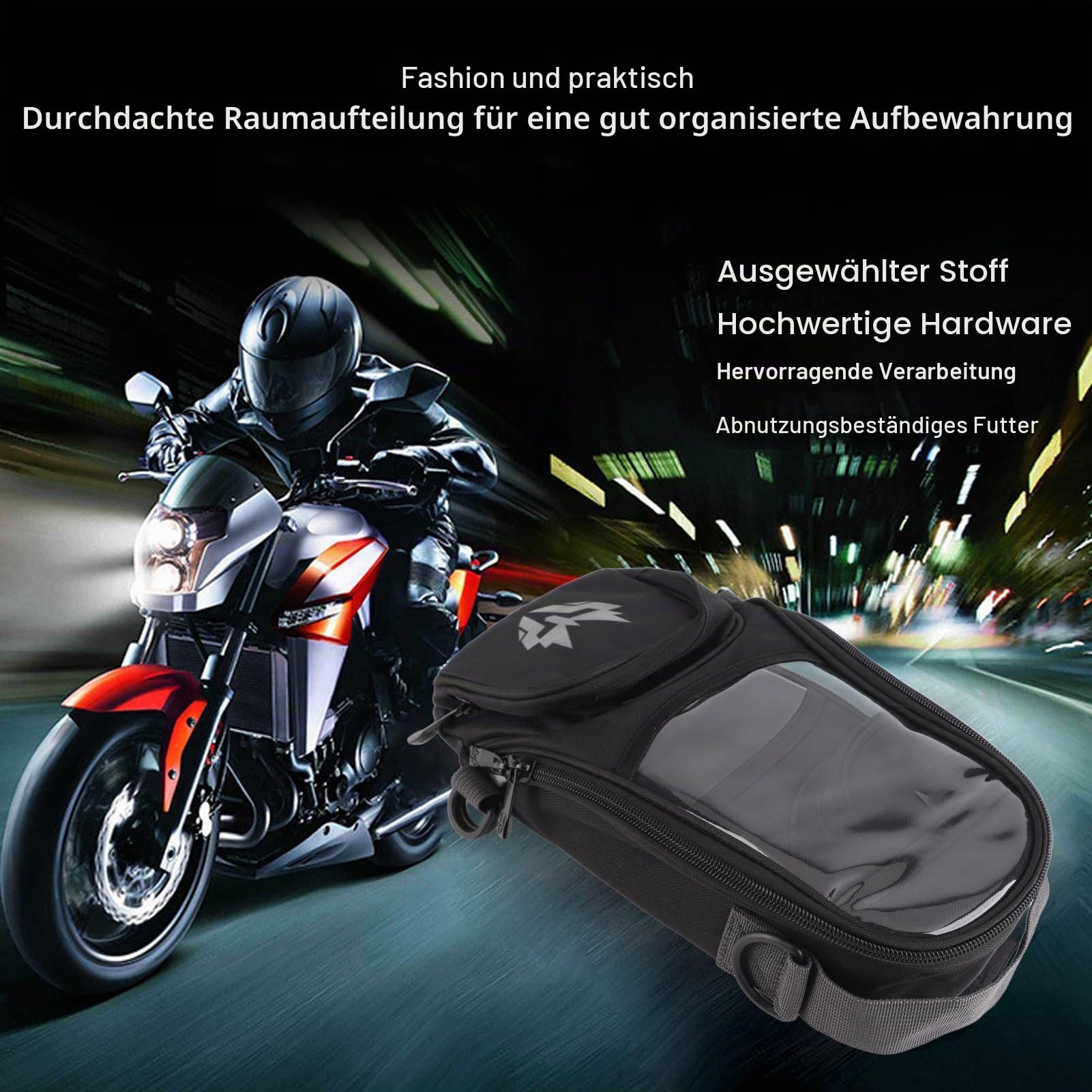 Wasserdichter Motorrad-Tankrucksack, 4,5 L Kraftstoffbeutel mit Handytasche, Magnetische Befestigung (Grau)
