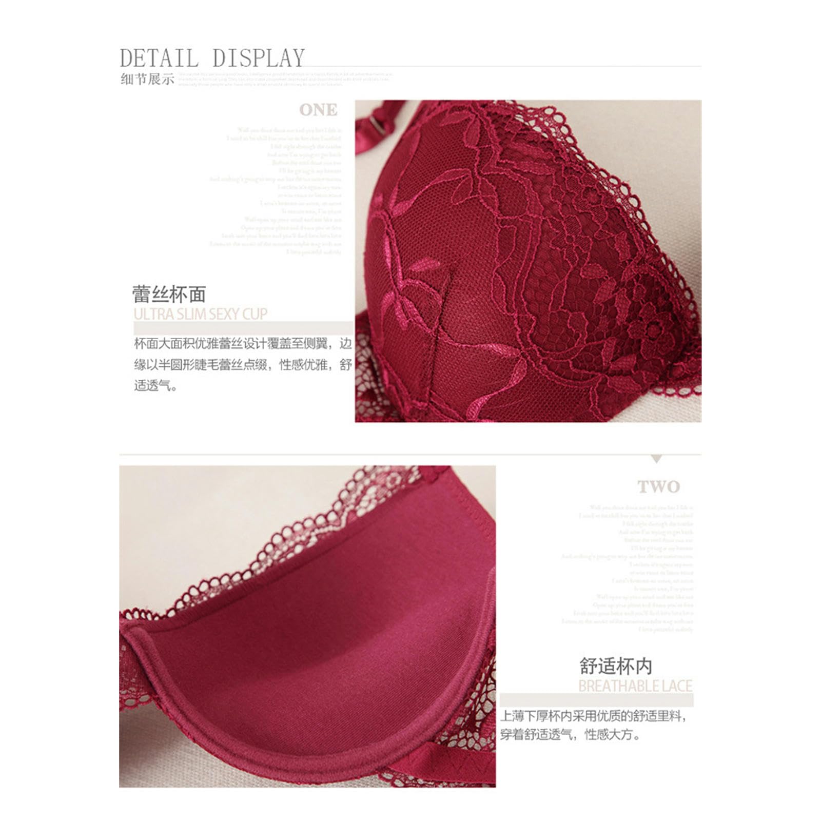 unterwäsche Frauen sexy Set Sexy Spitze Unterdraht Push Up Strumpfband Gürtel Dessous -Set Für Frauen, Die Bra Und Planty2 Stück-rotwein-80b