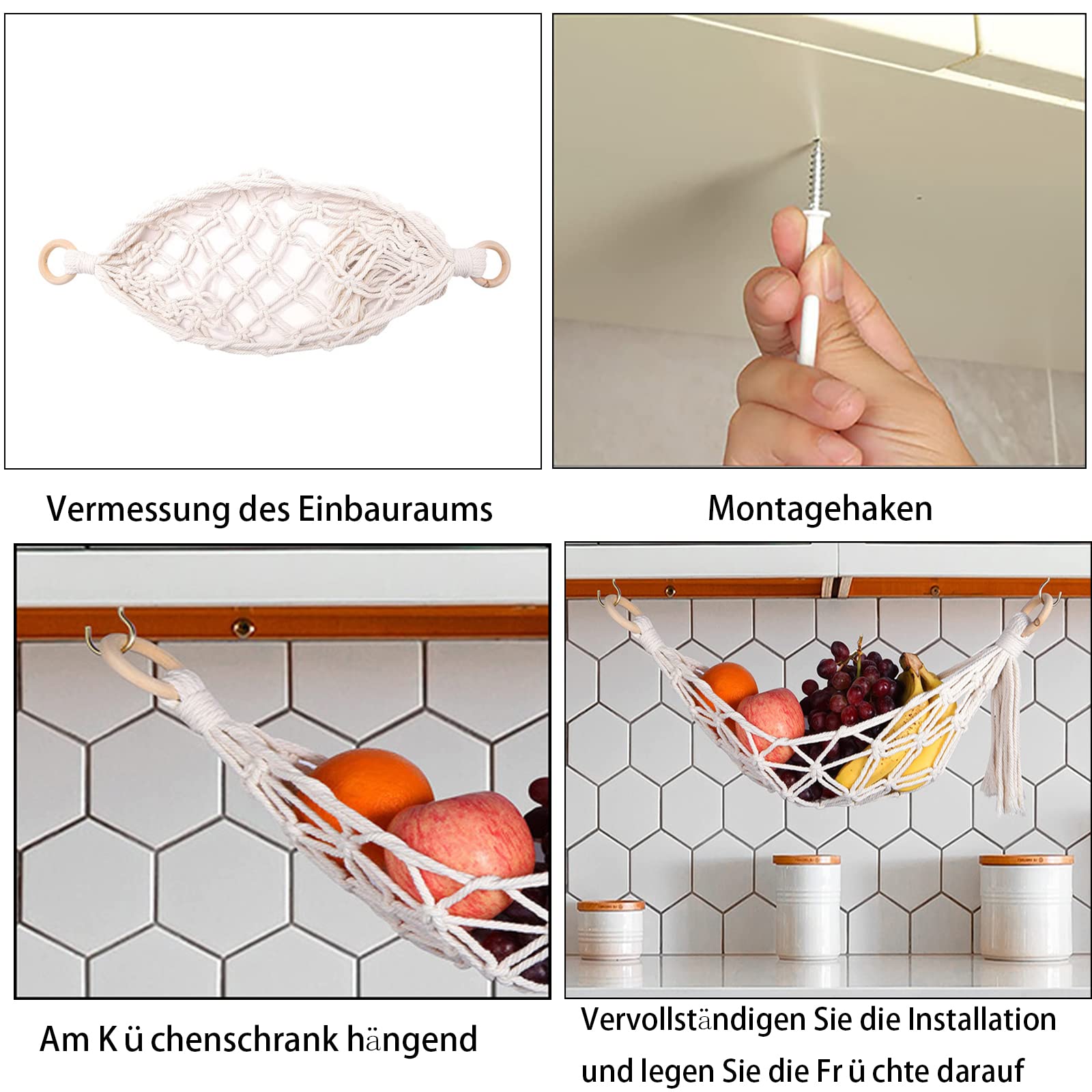 Hamac à fruits, filet de support de fruits, hamac à fruits en macramé sous armoire, sac à fruits crocheté pour décoration moderne bohème faite à la main, camping-car ou bateau Hamac à fruits, filet de support de fruits, hamac à fruits en macramé sous armoire, sac à fruits crocheté pour décoration moderne bohème faite à la main, camping-car ou bateau