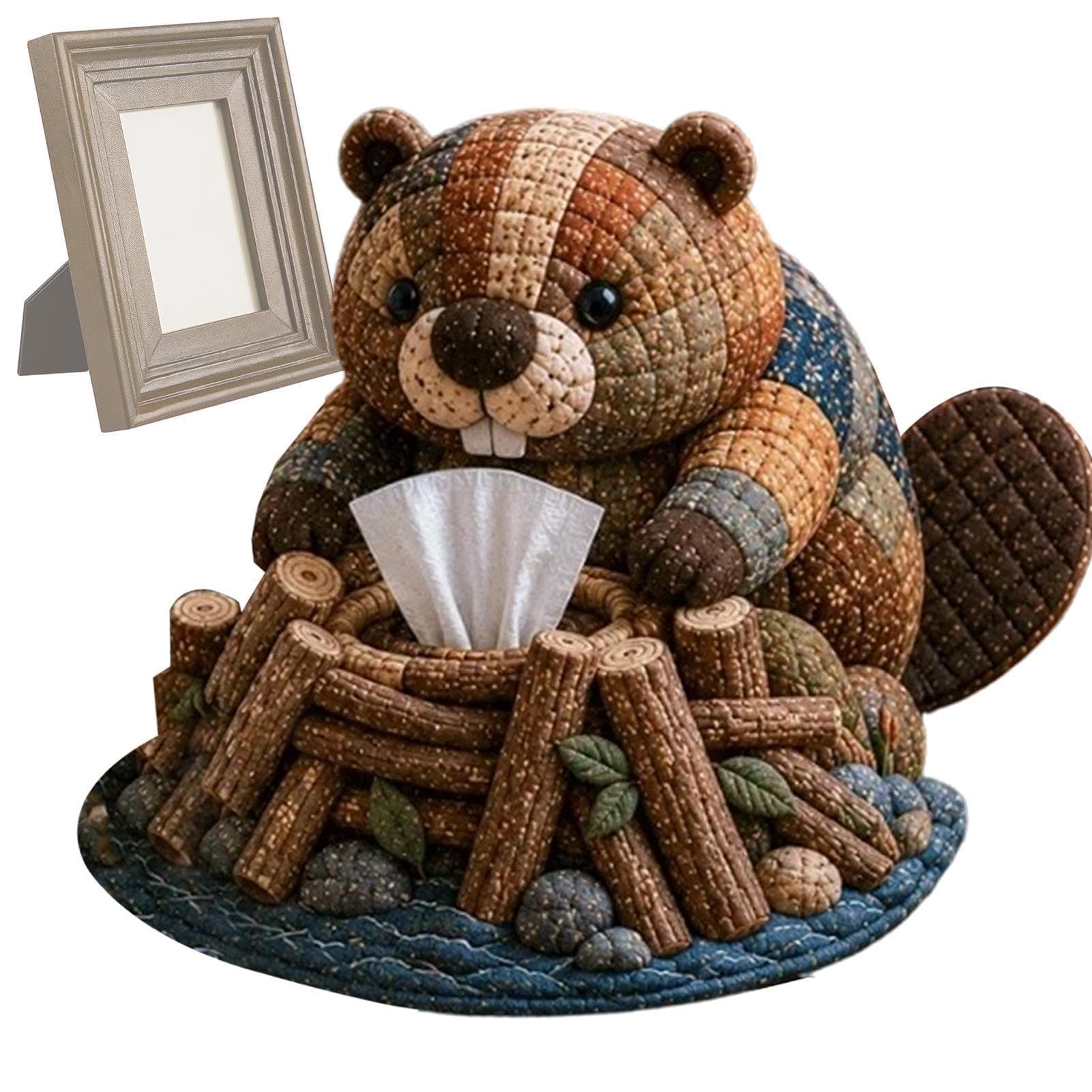 vfdaSWQQ Tissue Boxes, Tissue Box Holder DIY Kit - Handmade Napkin Organizer Case Quilted Facial Paper(Beaver)