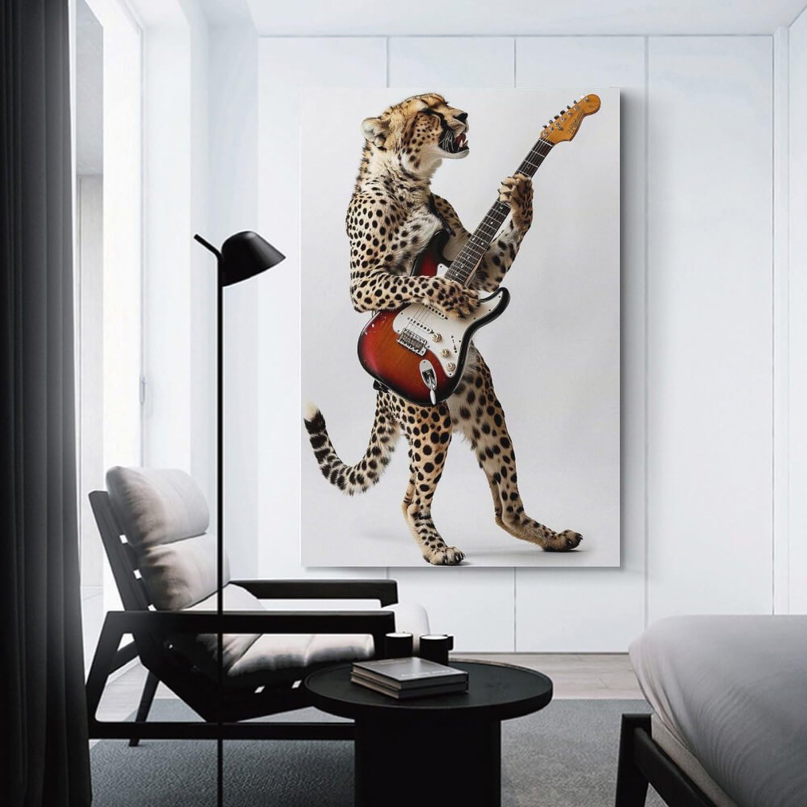 Junmoney Cheetah Guitar Room Decor Wall Art, 12x18inch(30x45cm), for Office, Study Or Home Workspace, A Smart Decor Choice for Study Walls