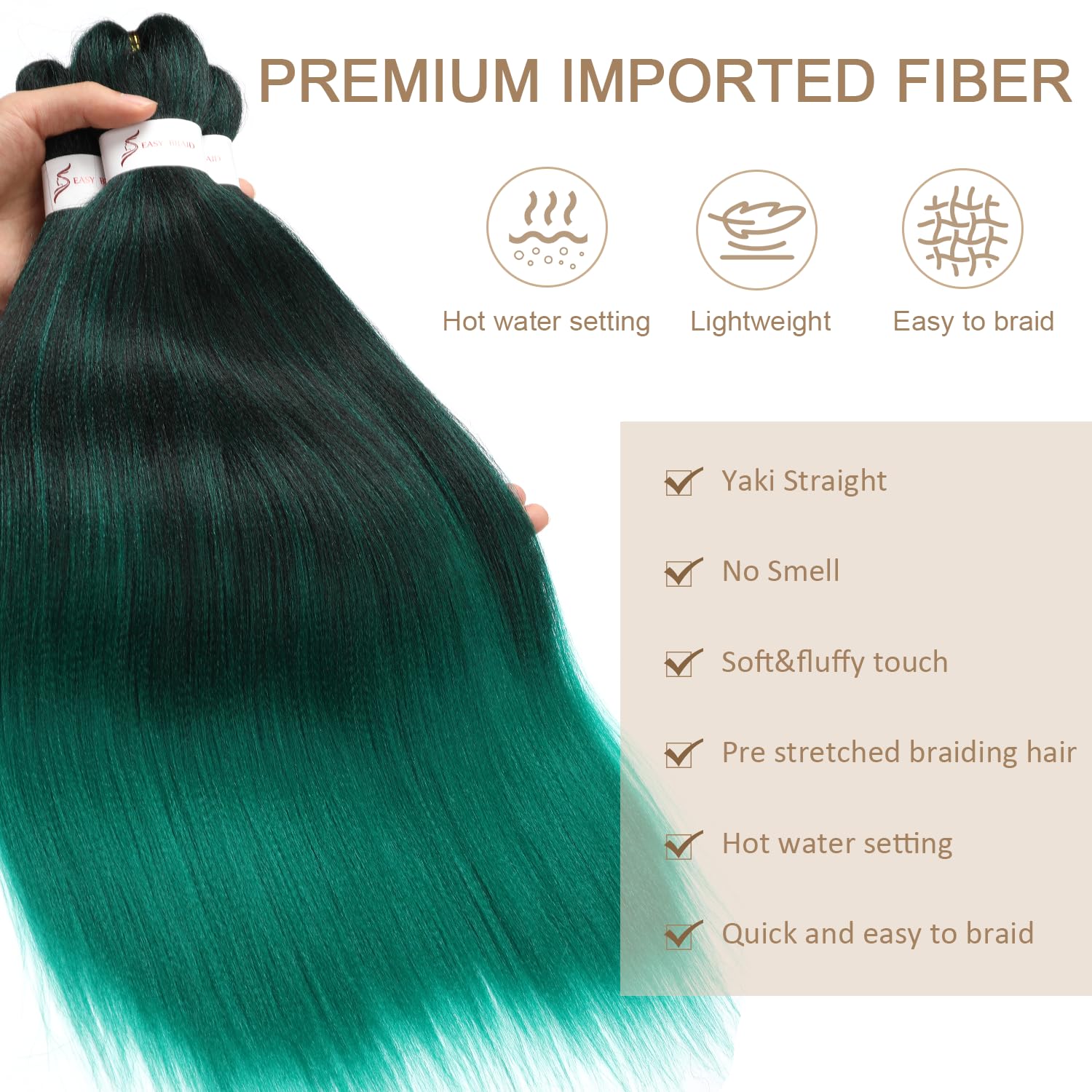 Pre-Stretched Braiding Hair ShowJarlly Soft Free Synthetic Fiber Corchet Braids Natural Black 1Pack/Lot Knotless Braiding Extensions Hot Water Setting Braiding Hair(30inch,1B/Green#) - Image 4