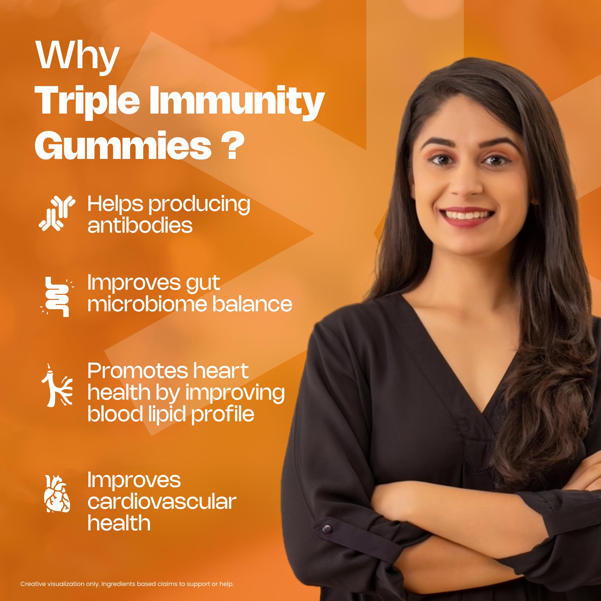 Nutriburst Triple Immunity Gummies with Vitamin C, Zinc and Amla extract | No-Added Sugar | Orange Flavor | 100% Vegetarian | 60 Gummy — Amazon image 3