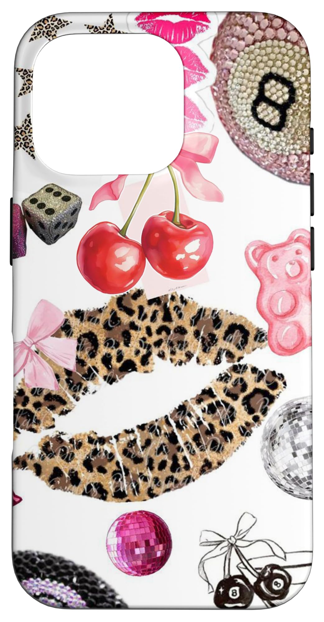 Ball 8 & Cheetah Kiss Lipstick Lucky Disco Case for iPhone 16 Pro