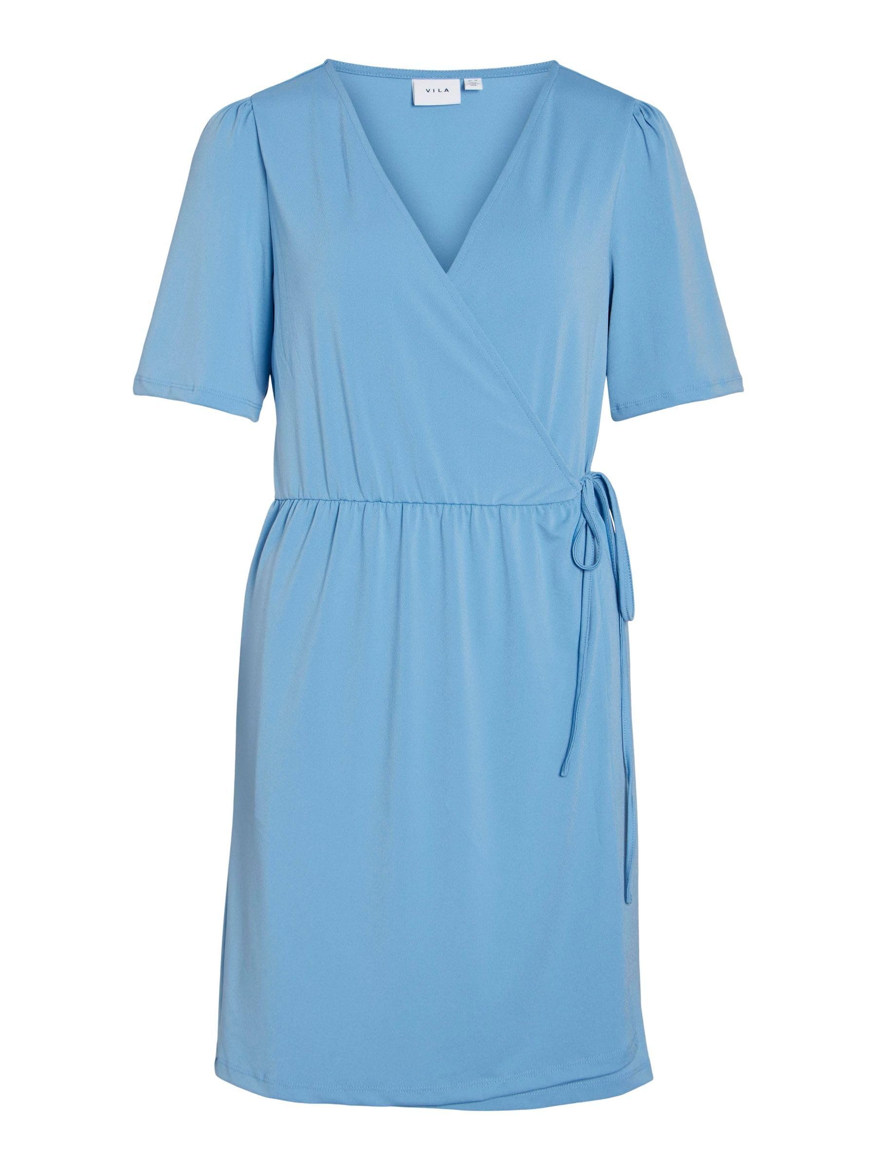Vila Women's Vinayeli S/S Short Wrap Dress Noos, Blissful Blue, XL