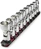 CROM Universal Flex Socket Set - 38 Inch Drive 6-Point 10-Piece Swivel Socket Set from 10mm to 19mm Metric - Swivel Joint for Easier Access to Tight Spaces - Aluminum Socket Storage Rail Included