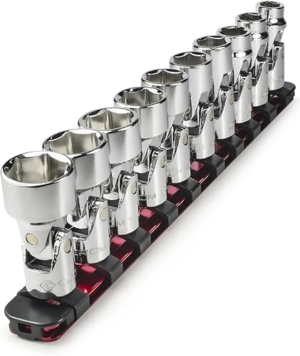 CROM Juego de zócalos flexibles universales - Juego de zócalos giratorios de 6 puntas de 38 de pulgada de 10 piezas con accionamiento métrico de 10