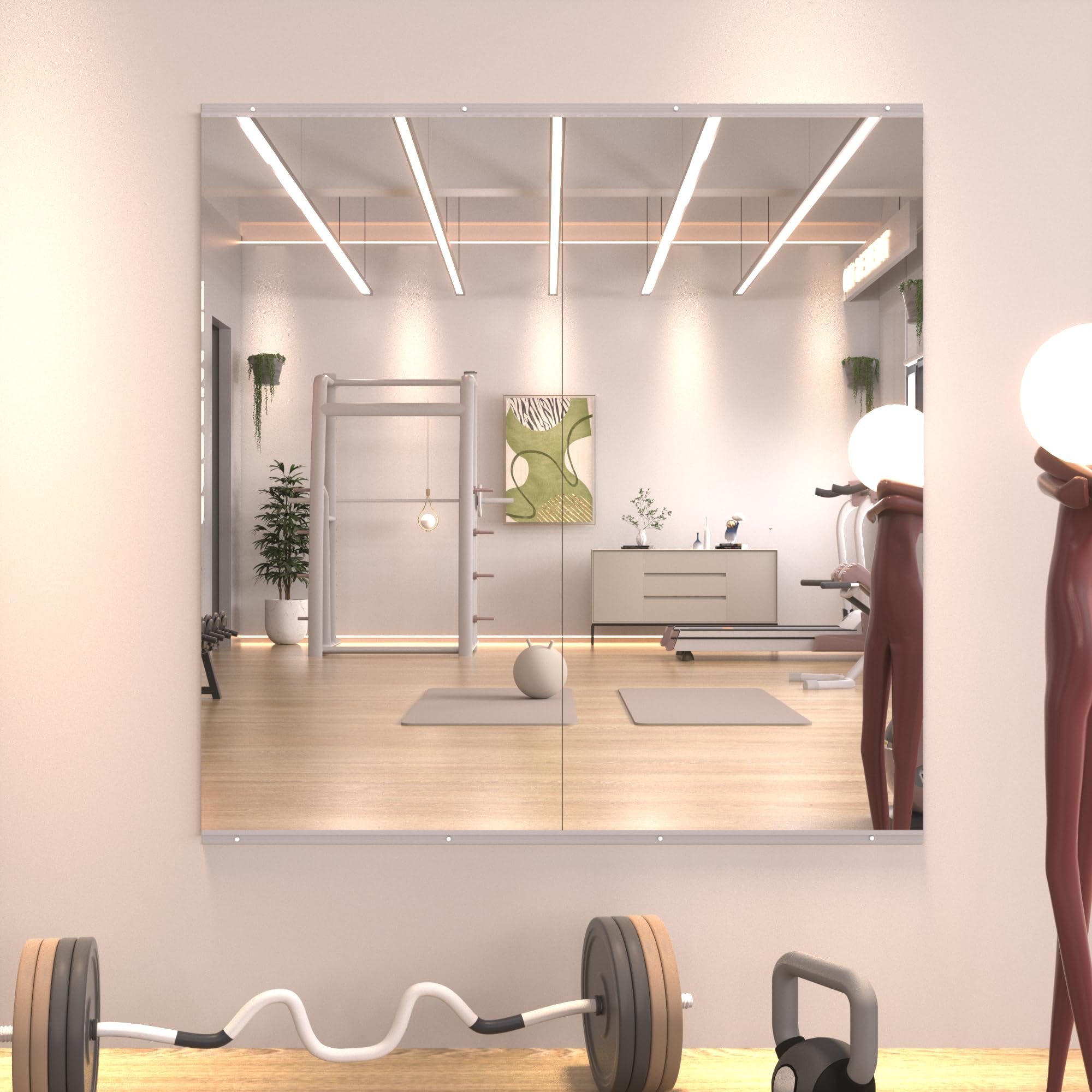 VooBang Specchio Da Palestra A Figura Intera 2 Pezzi 61x122 Cm - Montaggio A Parete, Antisfondamento, Per Yoga E Danza